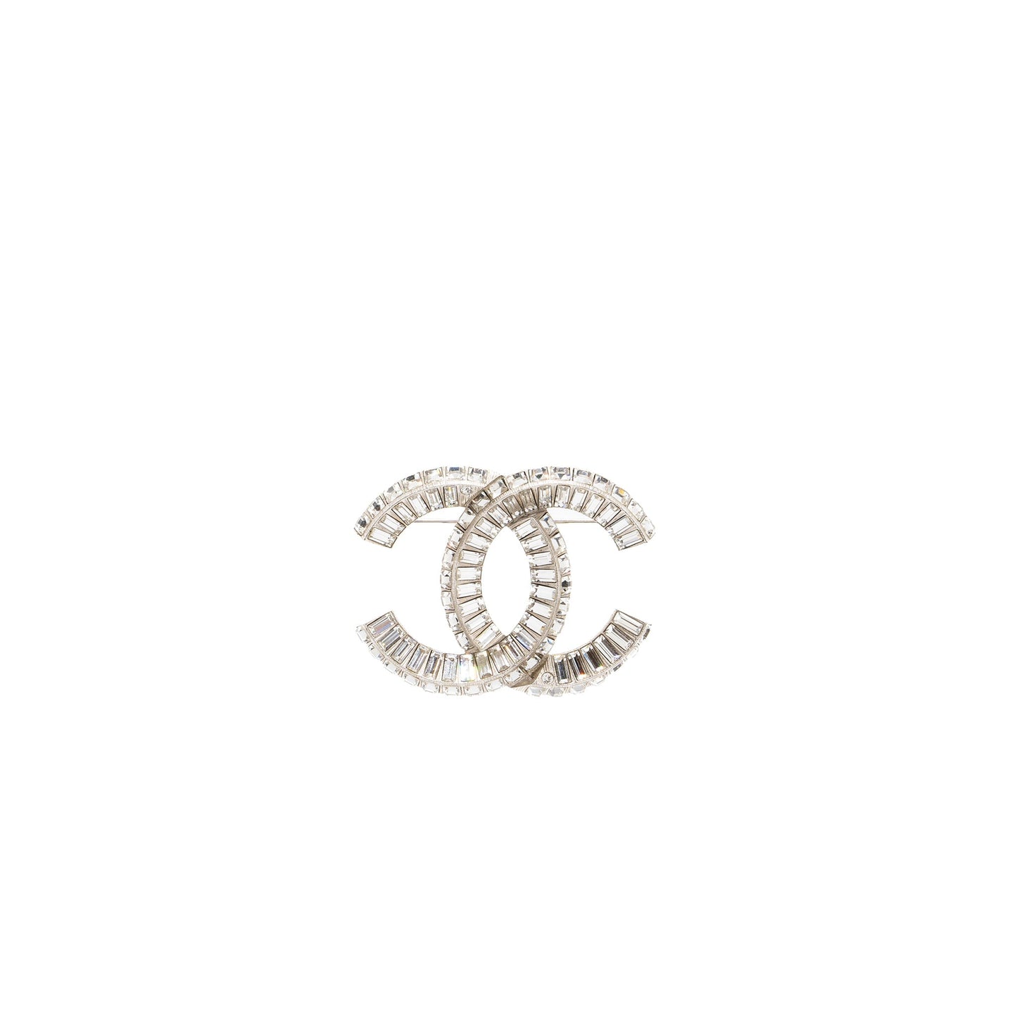Chanel CC Crystal Brooch Tone Silver Handbag
