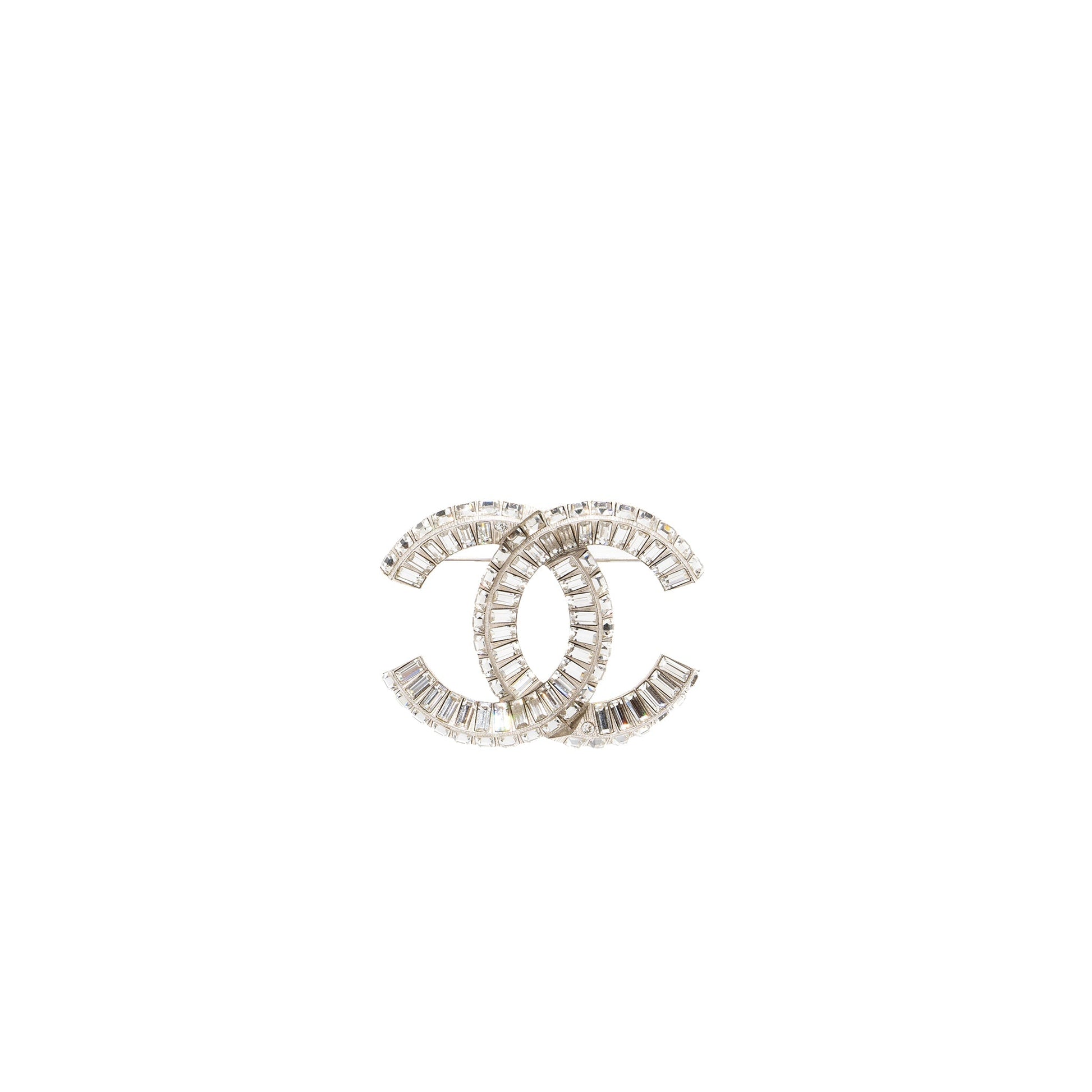 Chanel CC Crystal Brooch Tone Silver Handbag