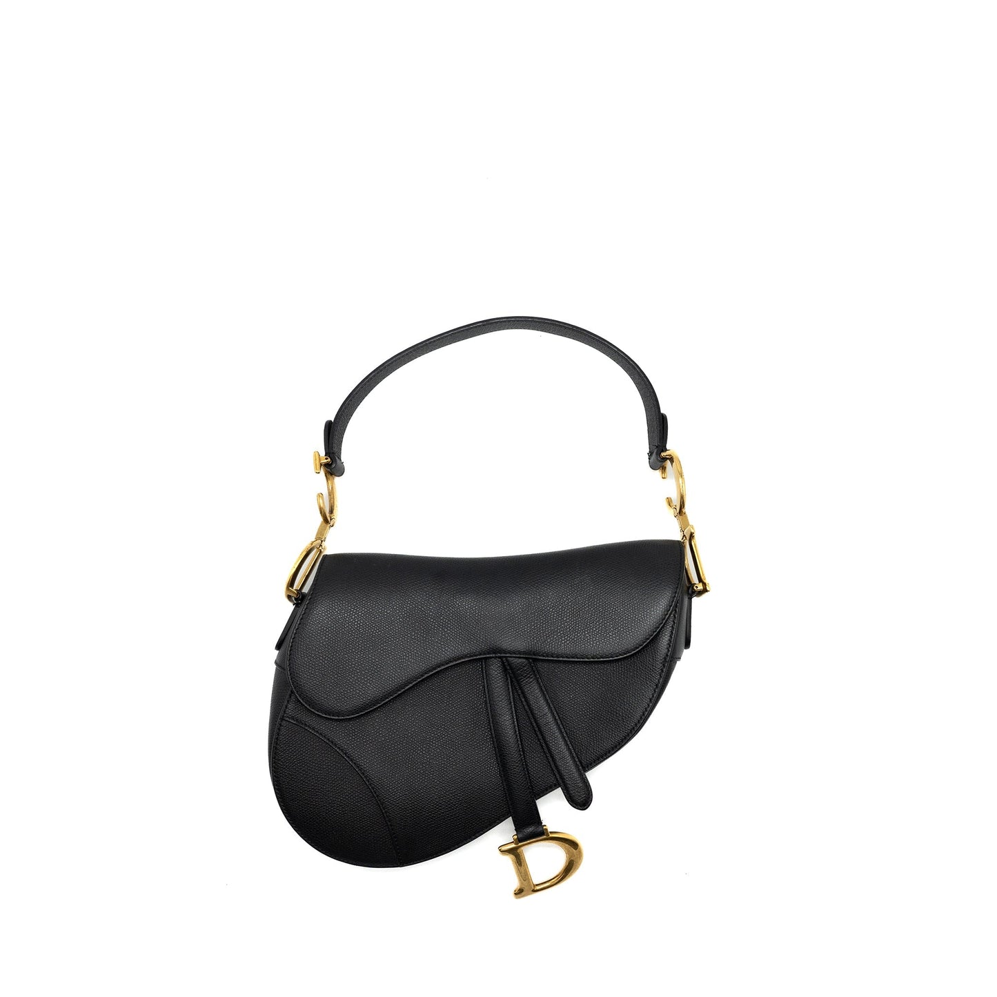 Dior Saddle Purse Grained Calfskin Handbag Black Medium Travel Bag
