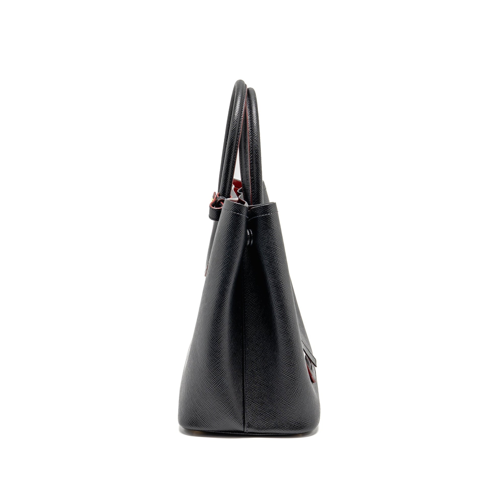 Prada Double Purse Saffiano Calfskin Handbag Black Travel Bag