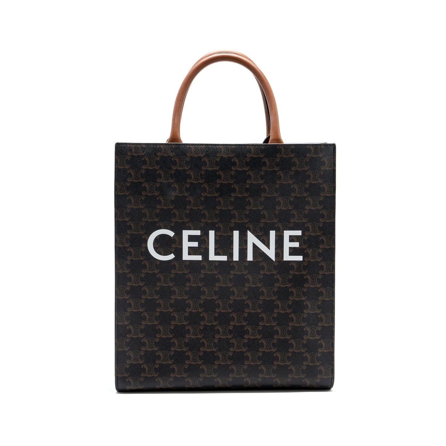 Celine Cabas Vertical Triomphe Calfskin Handbag Canvas Tan Travel Bag