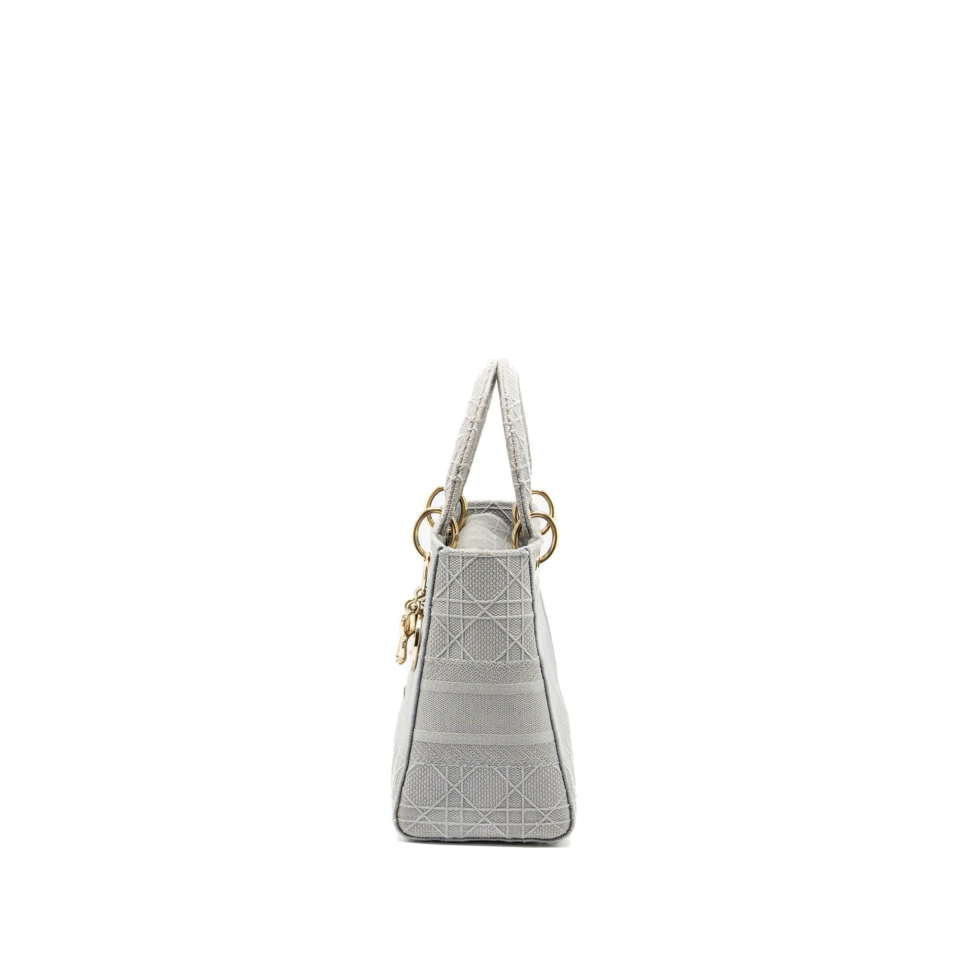 Dior Lady D Lite Purse Cannage Embroidery Grey Medium Travel Bag