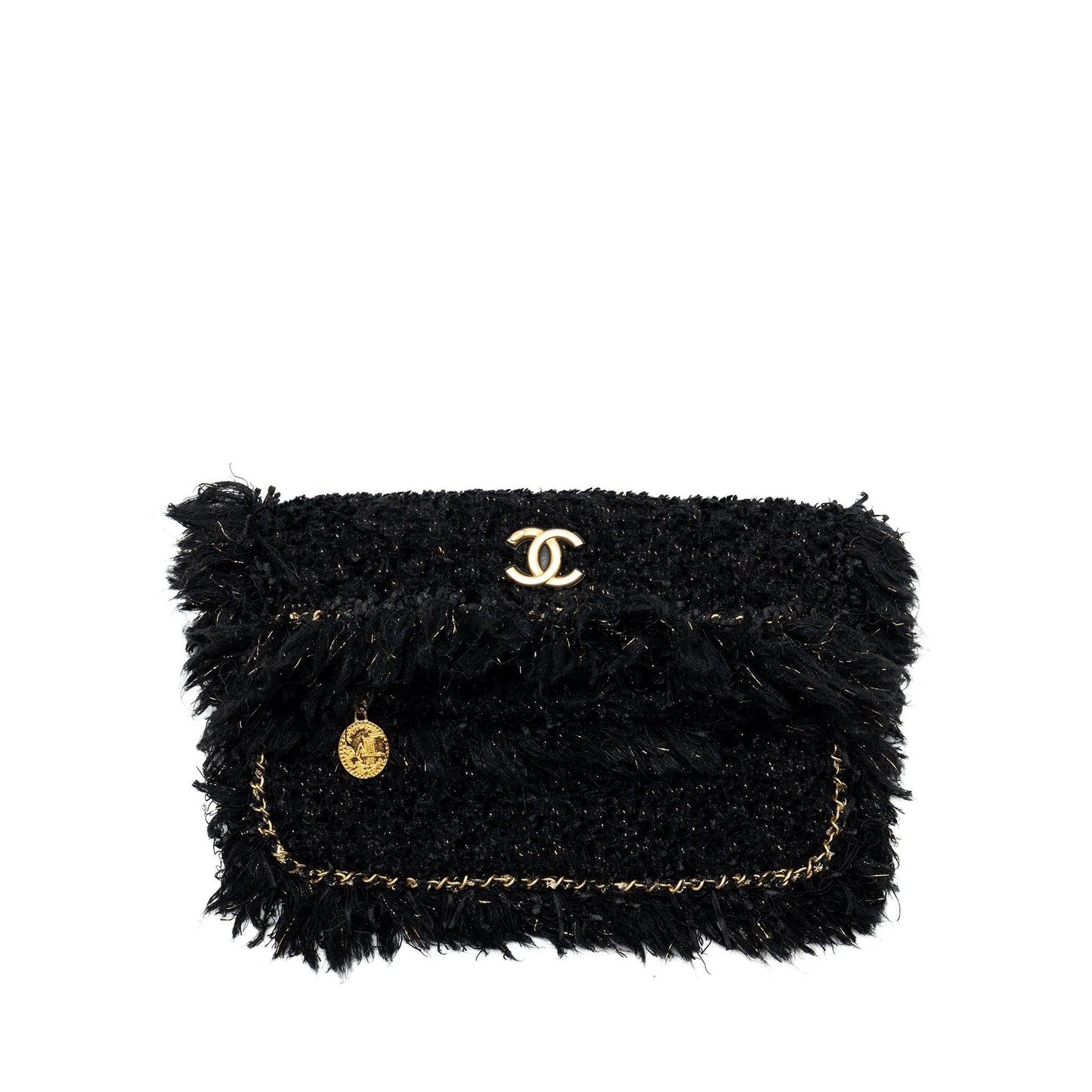 Chanel Fringe Paris Cosmopolite Tweed GHW Black Jewelry