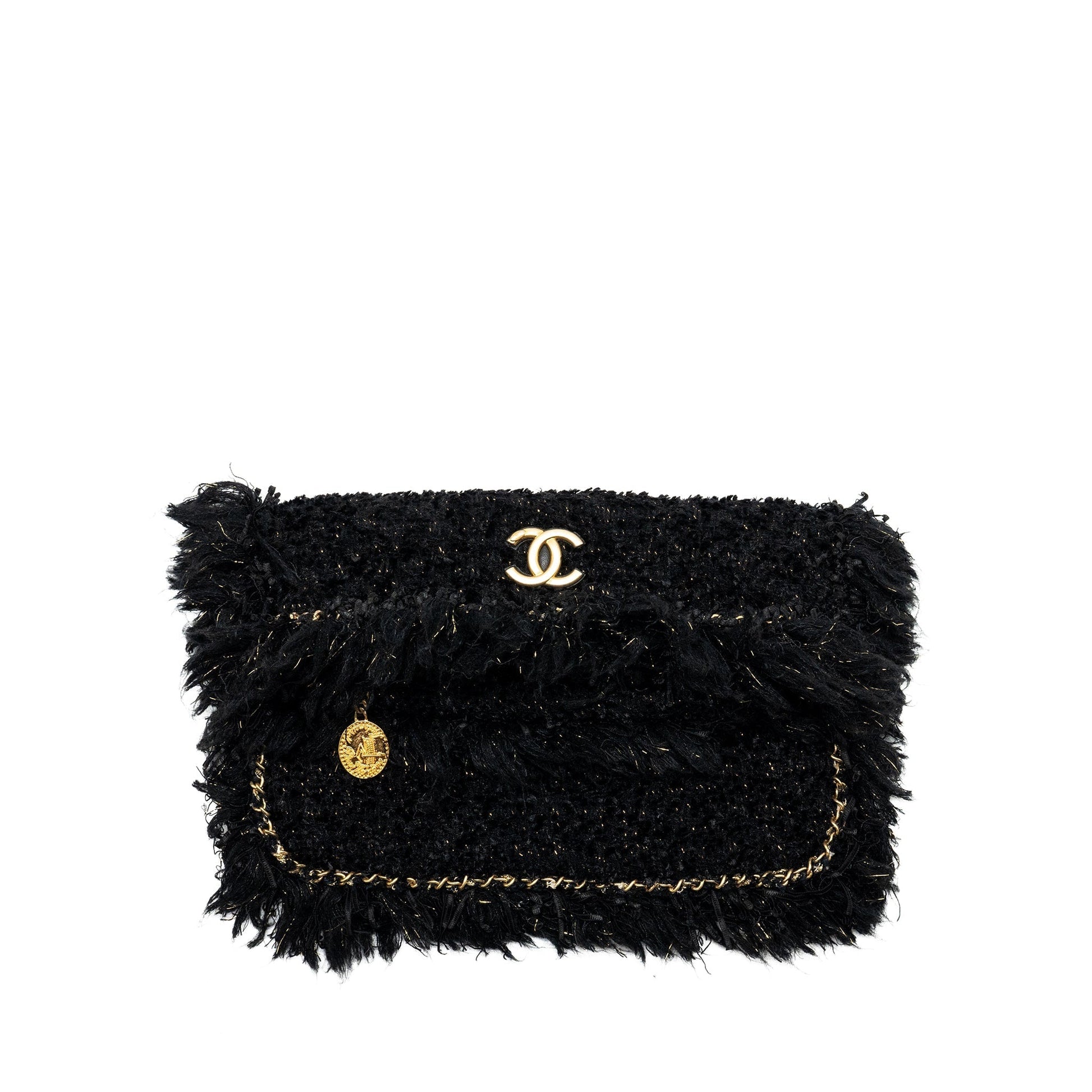 Chanel Fringe Paris Cosmopolite Tweed GHW Black Jewelry