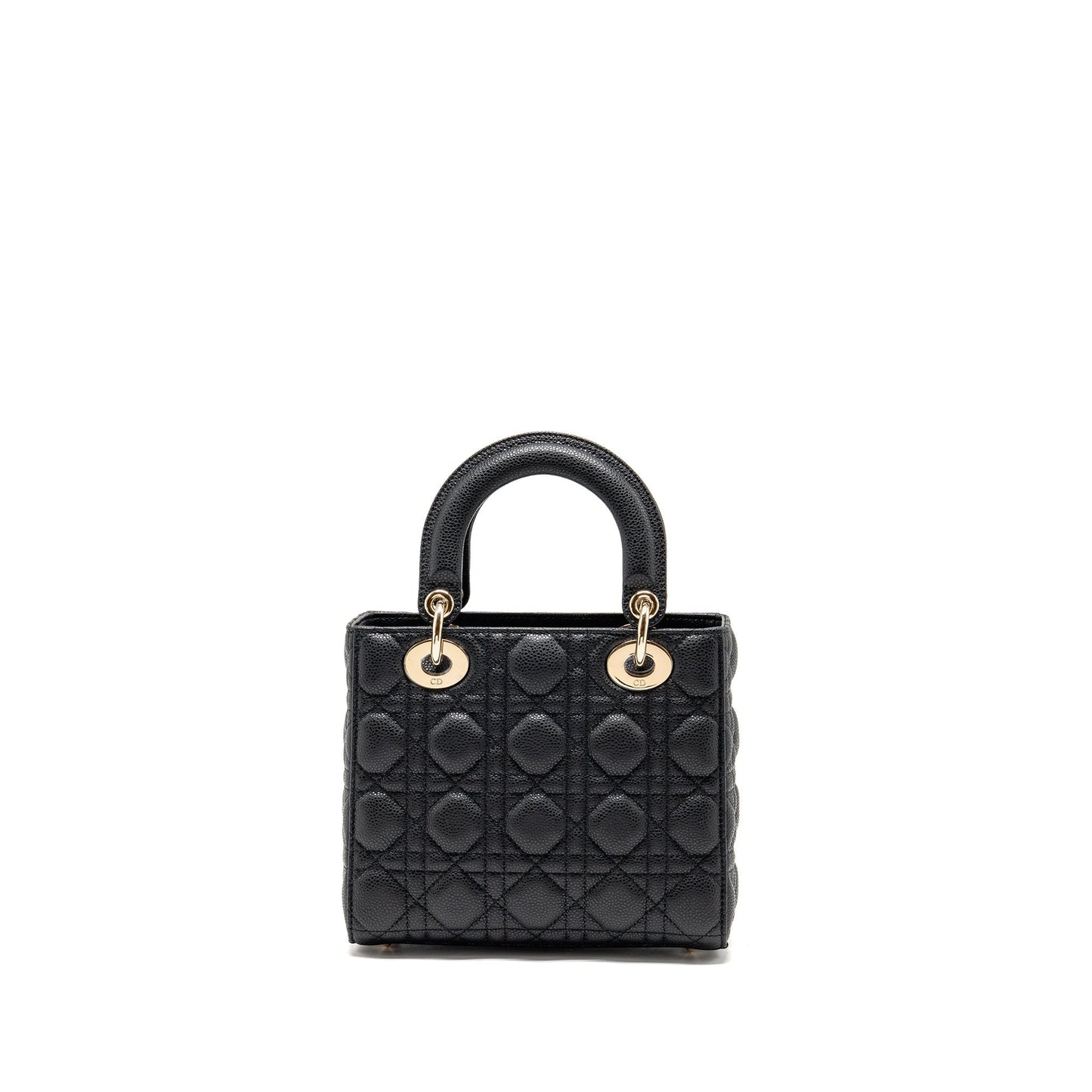 Dior Lady Purse Grained Cannage Calfskin Handbag Black Small Travel Bag
