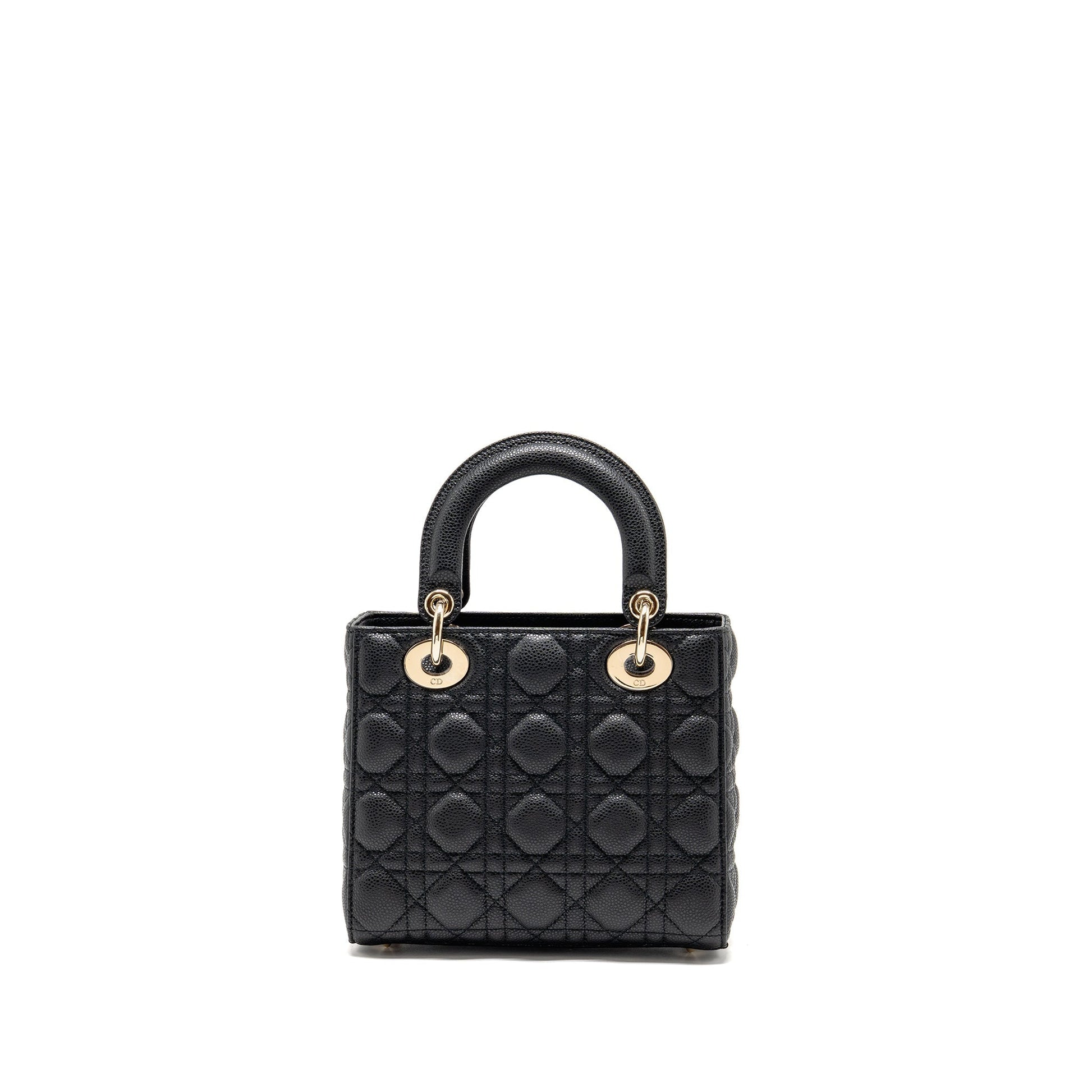 Dior Lady Purse Grained Cannage Calfskin Handbag Black Small Travel Bag