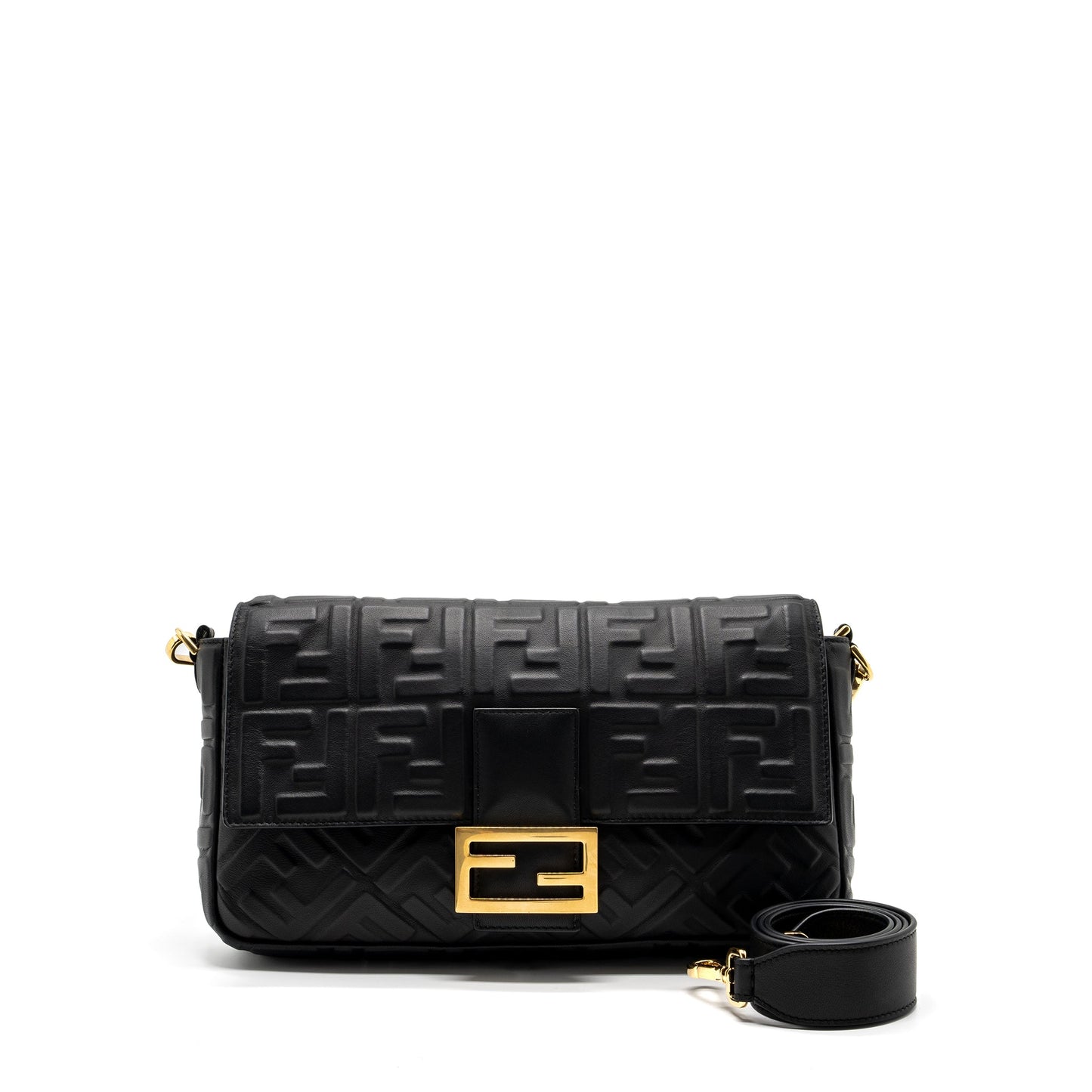 Fendi Baguette Purse Nappa Black Large Shoulder Bag Nappa Black Ghw