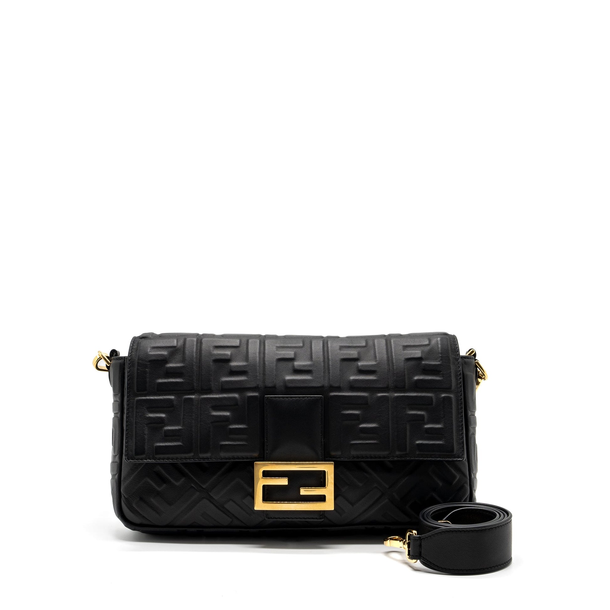 Fendi Baguette Purse Nappa Black Large Shoulder Bag Nappa Black Ghw
