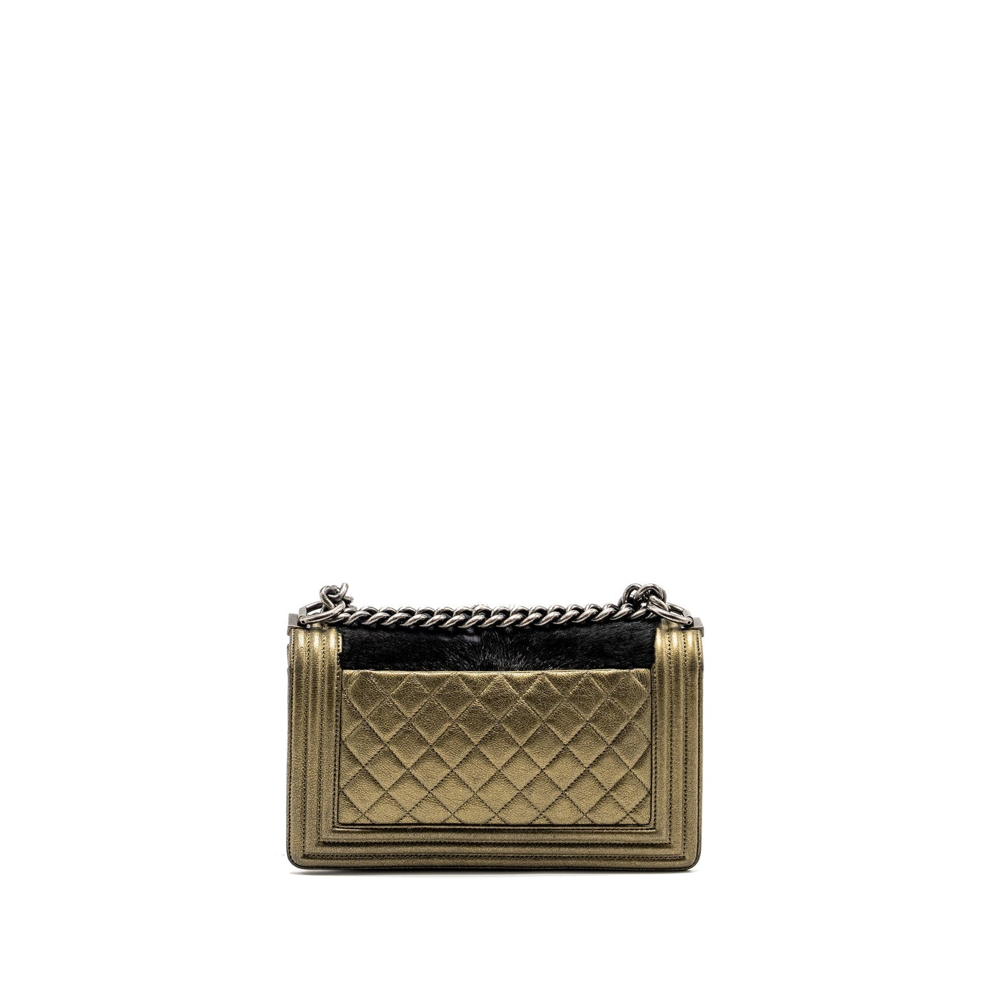 Chanel boy horsehair calfskin ruthenium hardware Black Gold Handbag