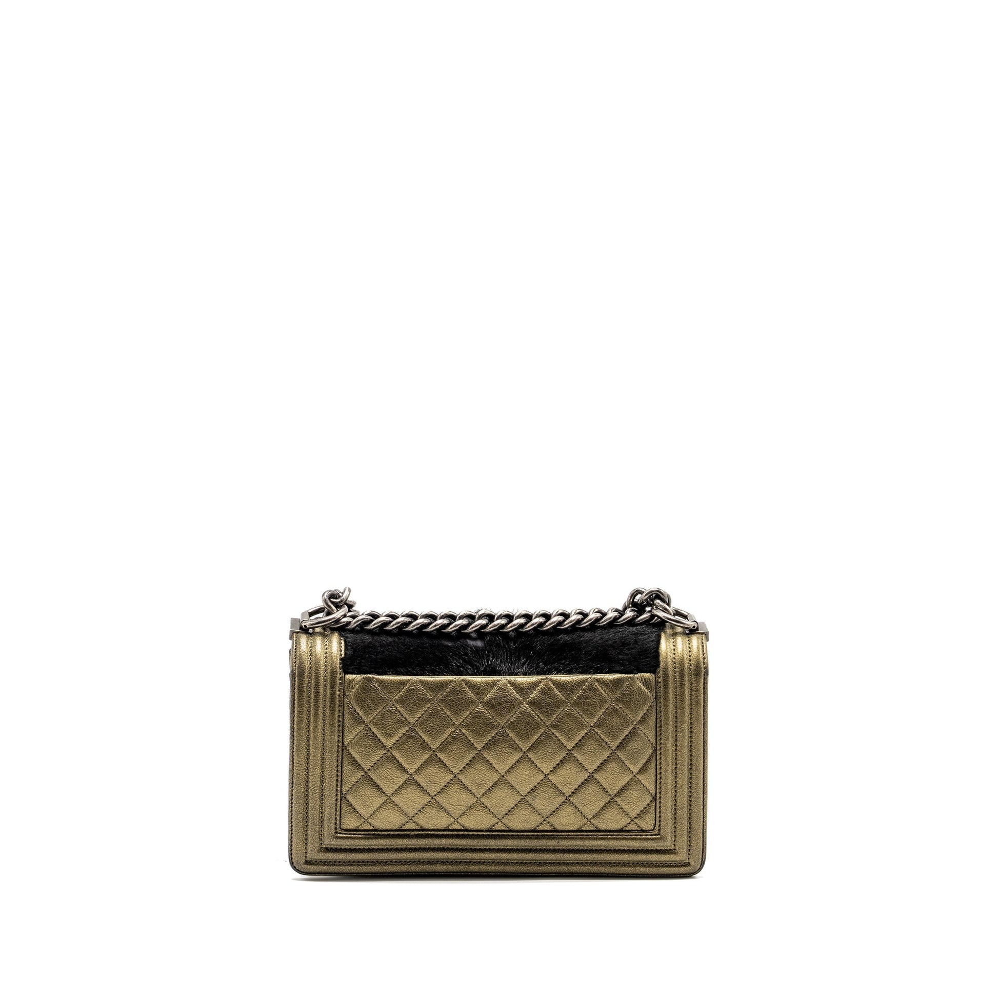Chanel boy horsehair calfskin ruthenium hardware Black Gold Handbag