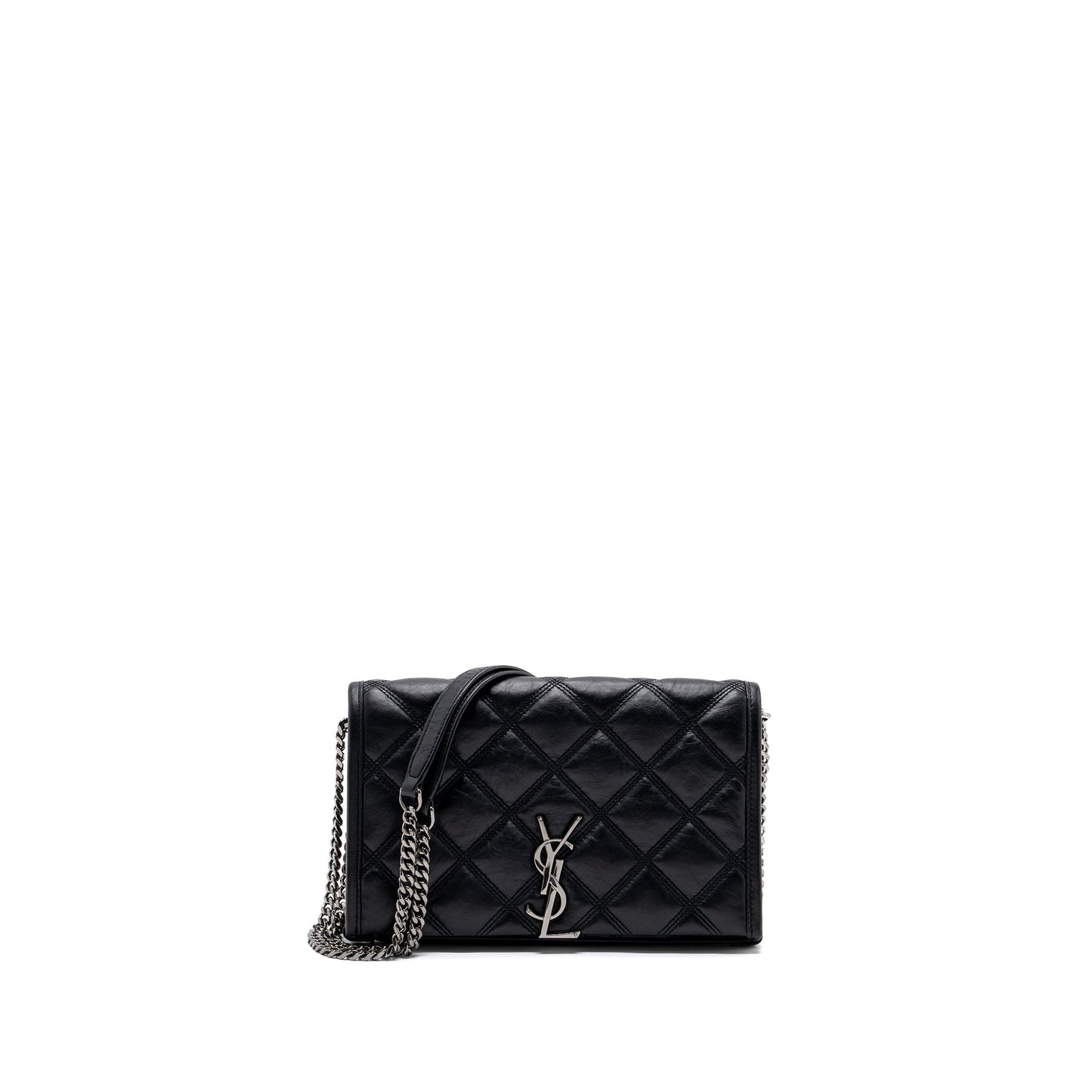 YSL Saint Laurent Becky Purse Lambskin Travel Bag Quilted Black