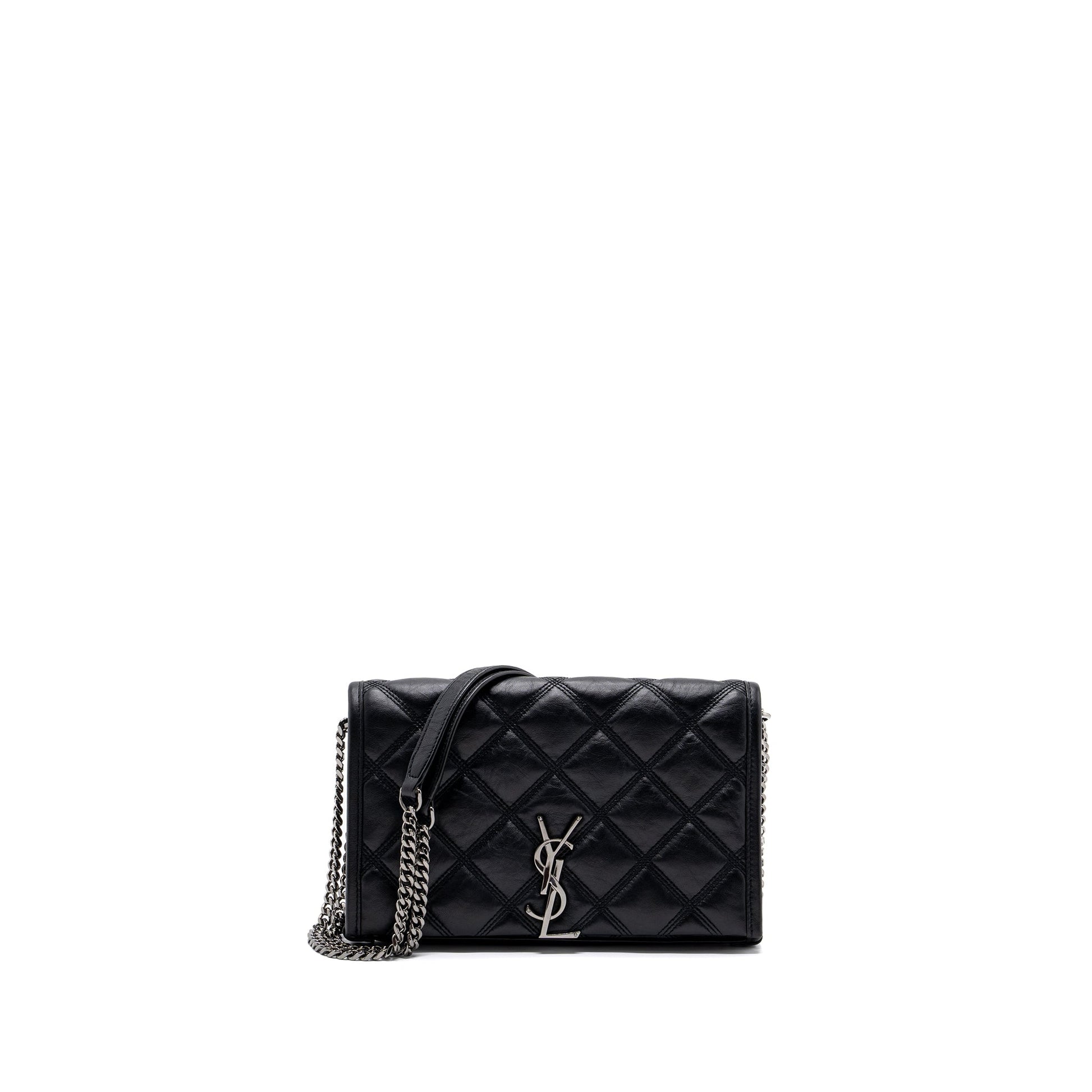 YSL Saint Laurent Becky Purse Lambskin Travel Bag Quilted Black