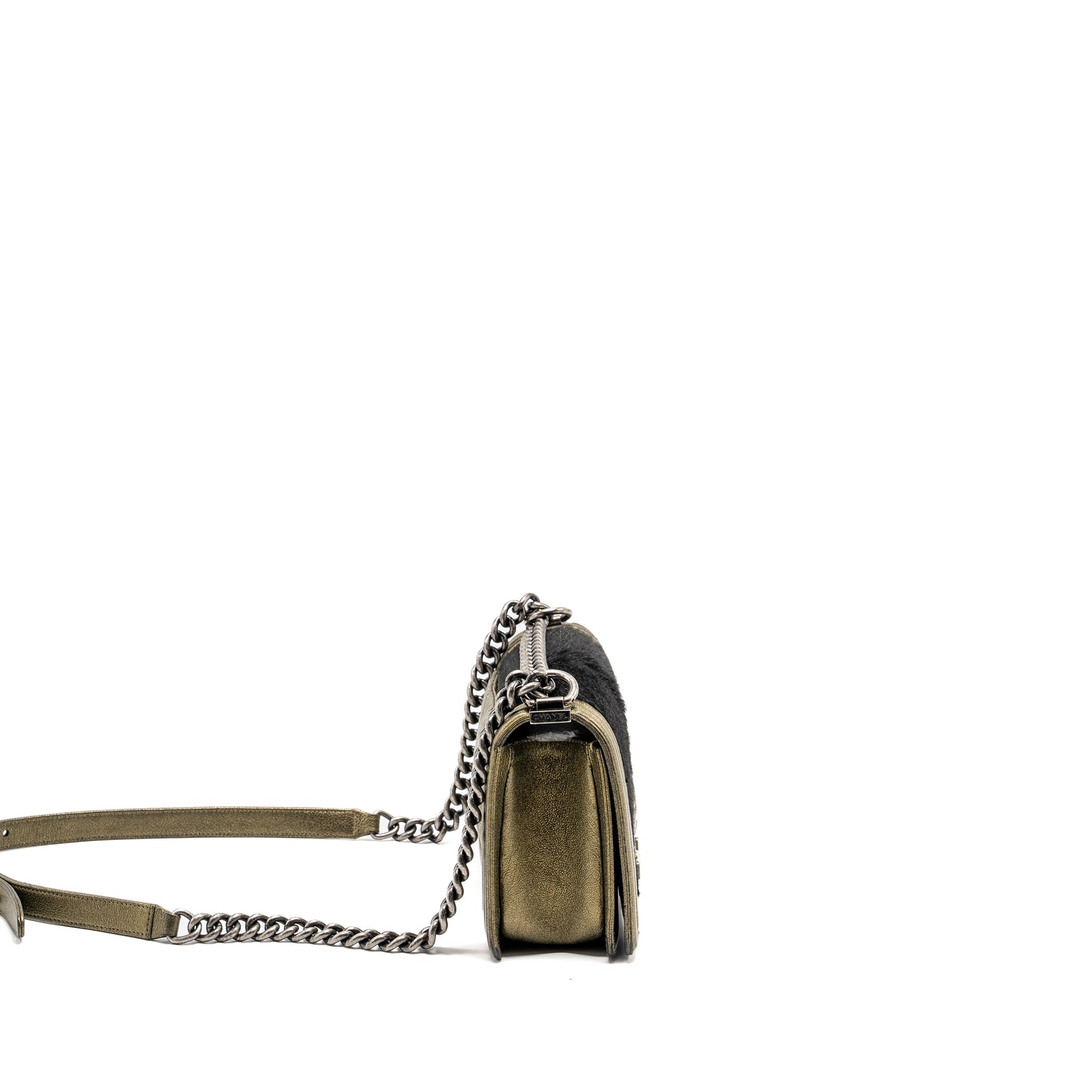 Chanel boy horsehair calfskin ruthenium hardware Black Gold Handbag