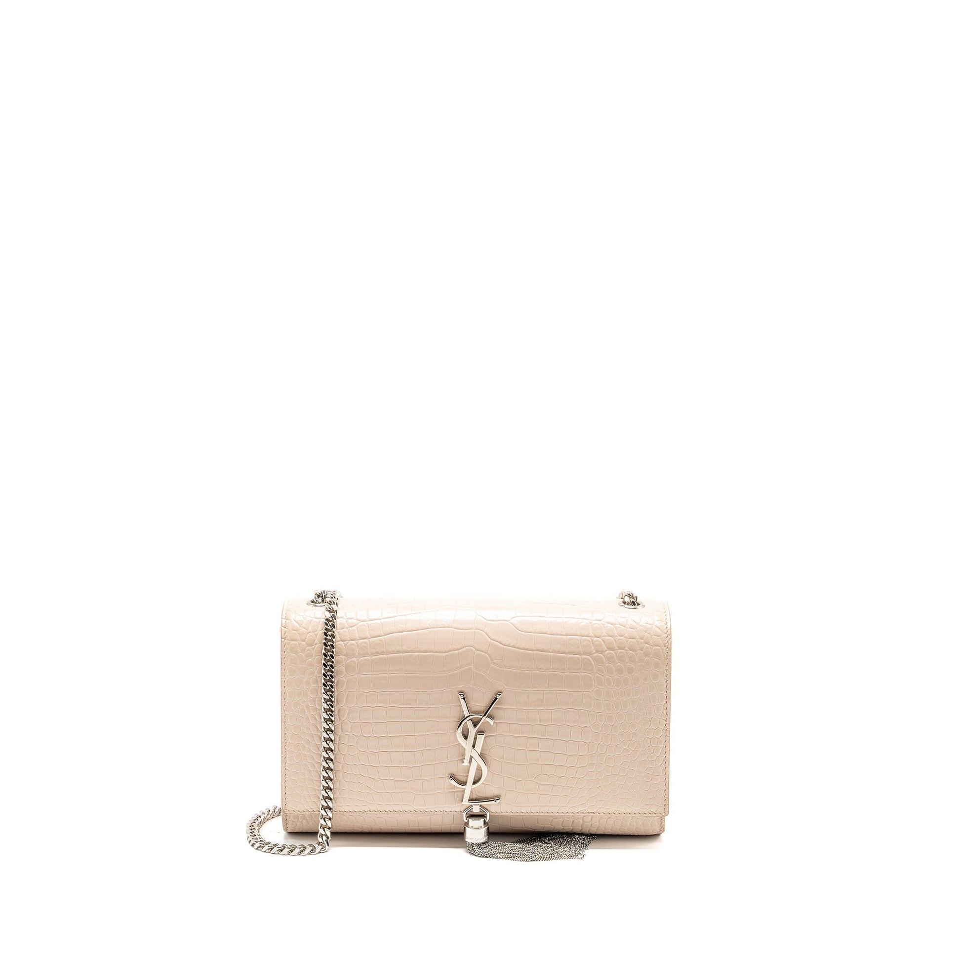 YSL Saint Laurent Kate Purse Crocodile Embossed Calfskin Travel Bag Beige