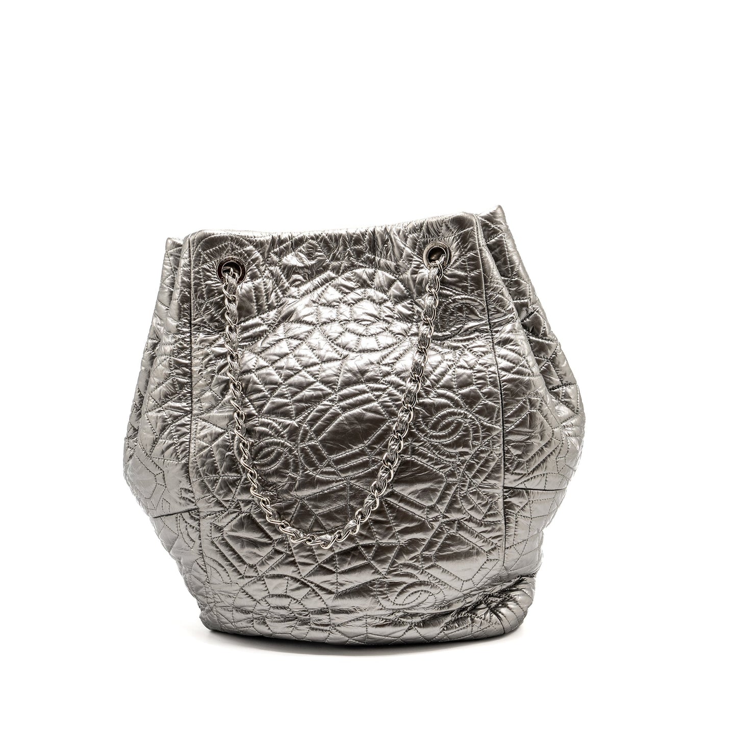 Chanel Vinyl Graphic Edge Patent SHW Silver Tote Bag