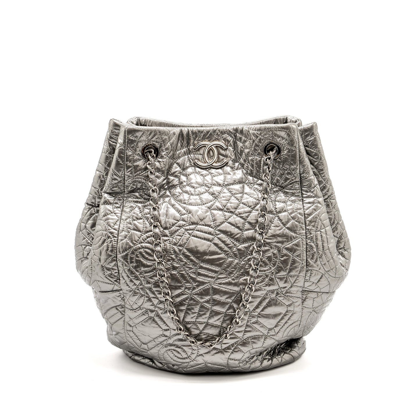 Chanel Vinyl Graphic Edge Patent SHW Silver Tote Bag
