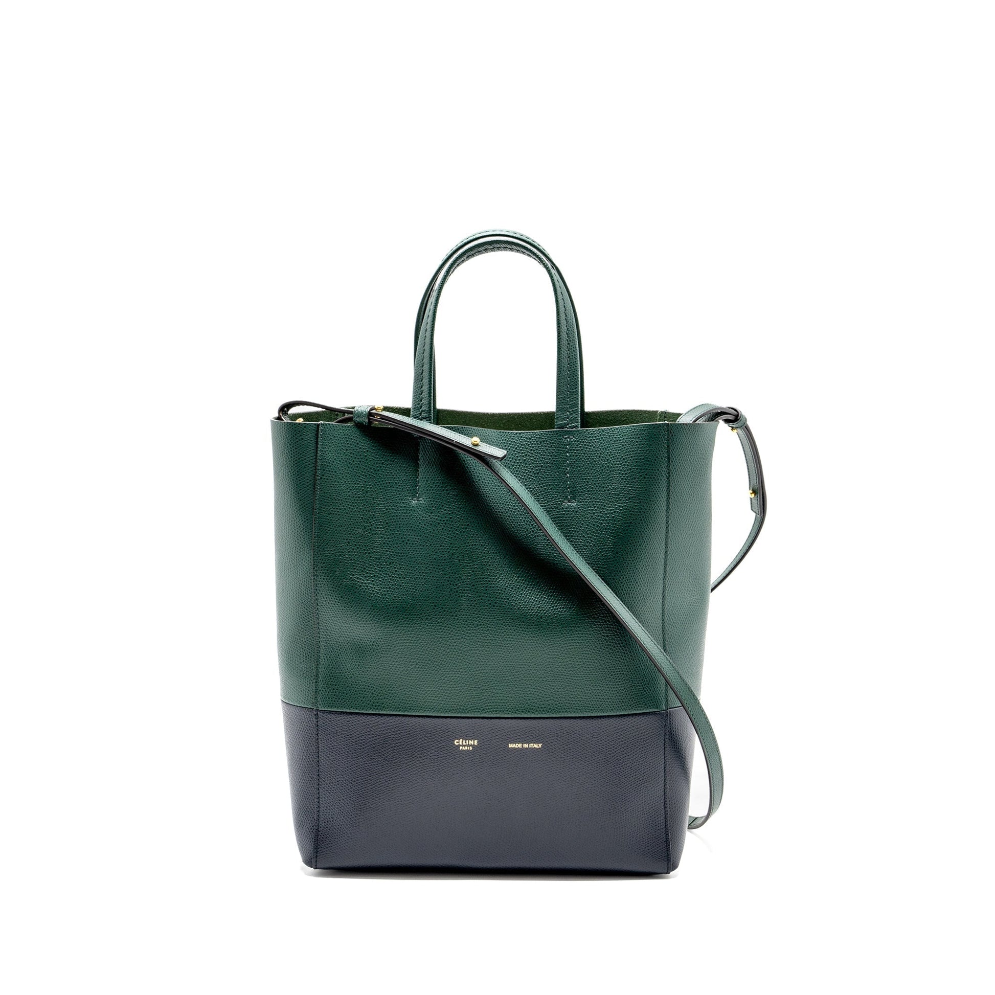 Luxury Vertical Cabas Calfskin Navy Handbag Green Travel Bag