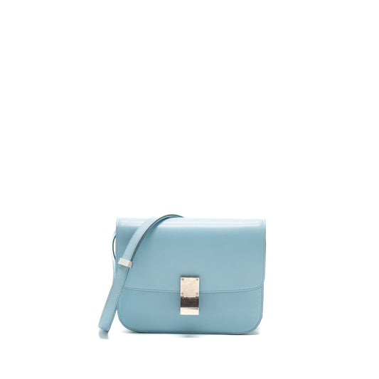 Celine Classic Box Purse Calfskin Light Handbag Blue Medium Travel Bag