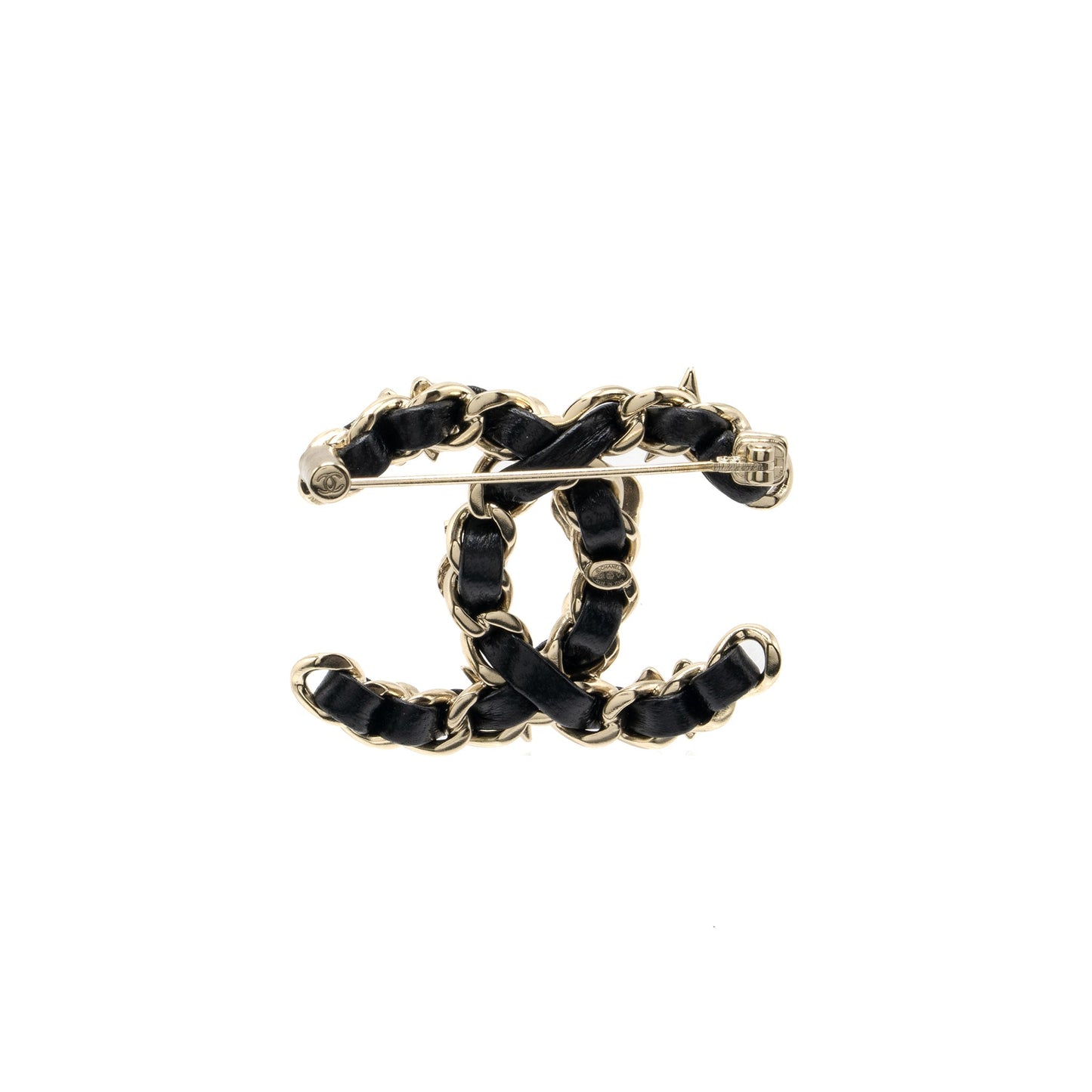 Chanel Camellia Crystal Pearl Brooch Light Tone Gold Leather Handbag