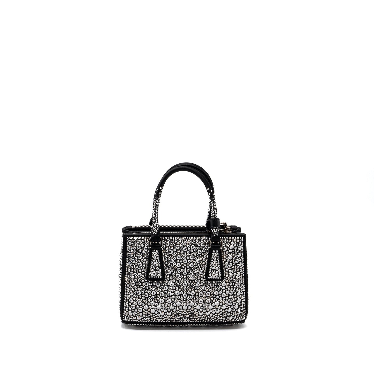 Prada Galleria Purse With Crystal Handbag Satin Black Travel Bag