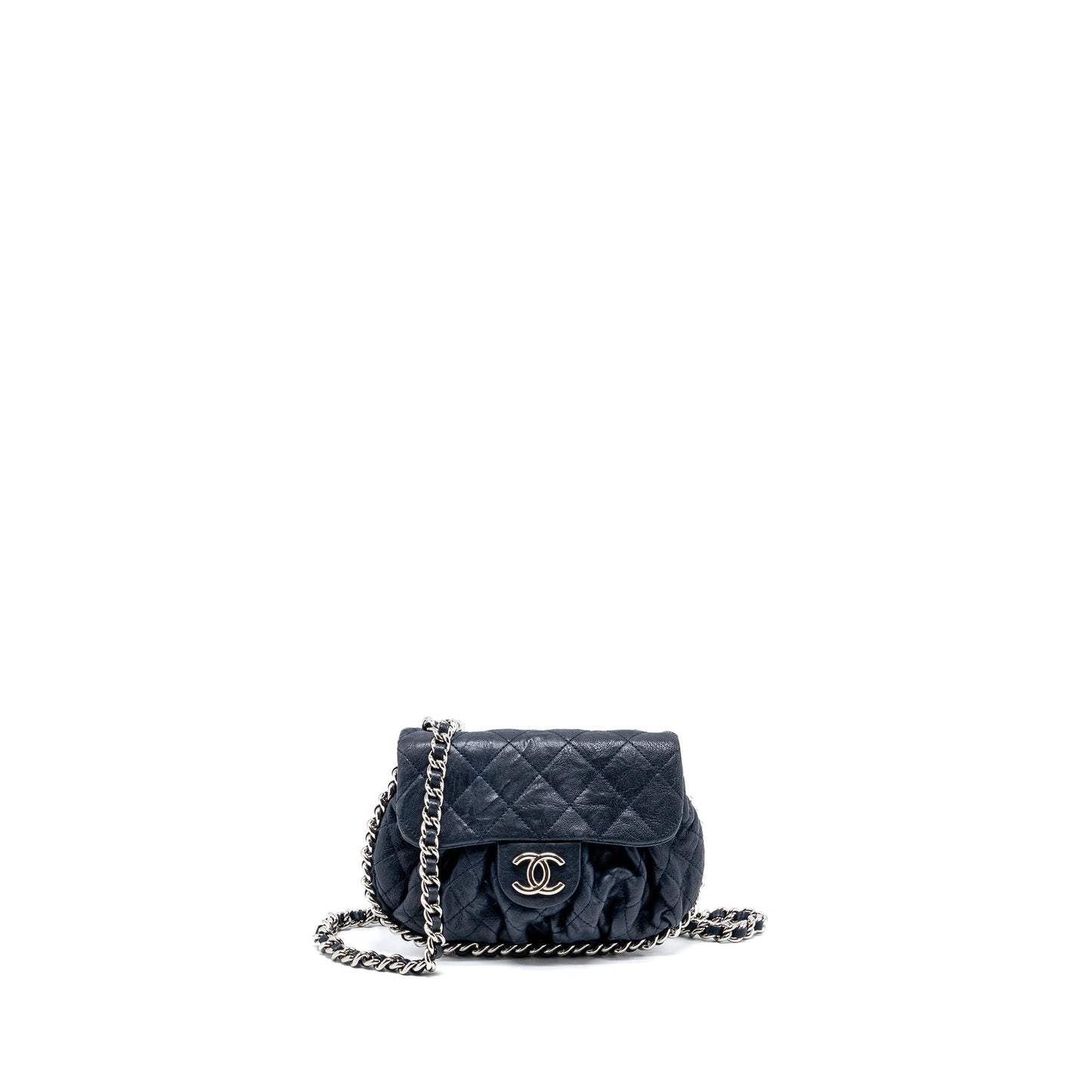 Chanel Round Flap Aged Calfskin Navy SHW Shoulder Bag