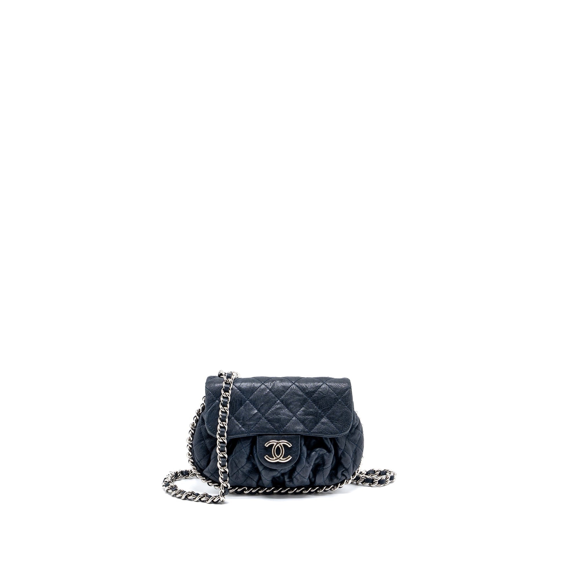 Chanel Round Flap Aged Calfskin Navy SHW Shoulder Bag