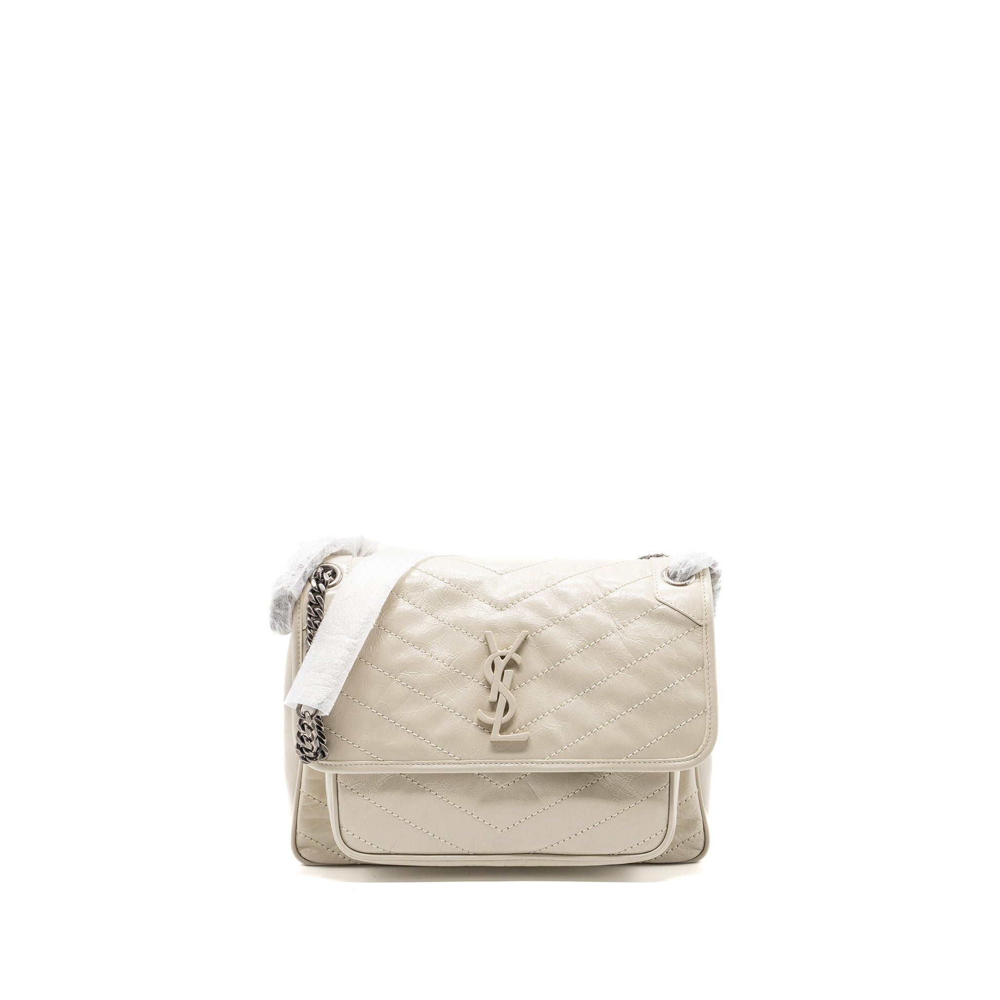 YSL Saint Laurent Saint Laurent Niki Calfskin Blanc Travel Bag Medium
