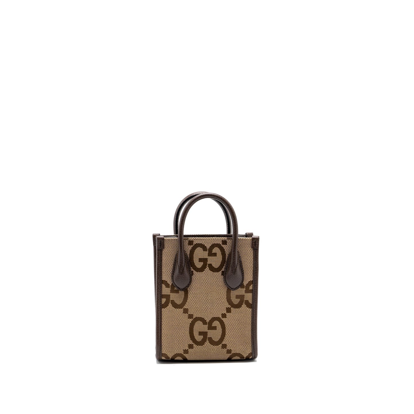 Gucci Jumbo Tote Bag Camel Ebony Leather Canvas