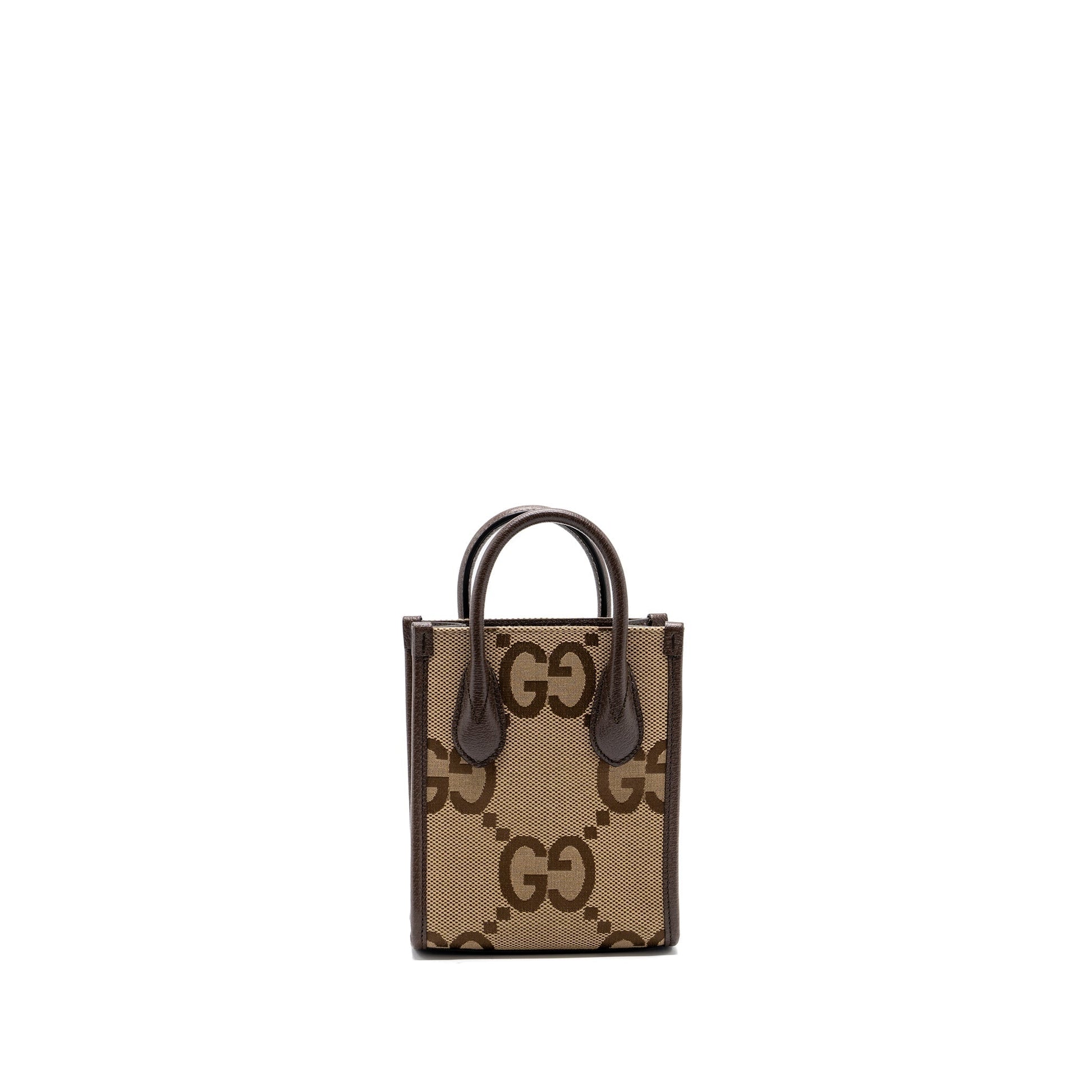 Gucci Jumbo Tote Bag Camel Ebony Leather Canvas