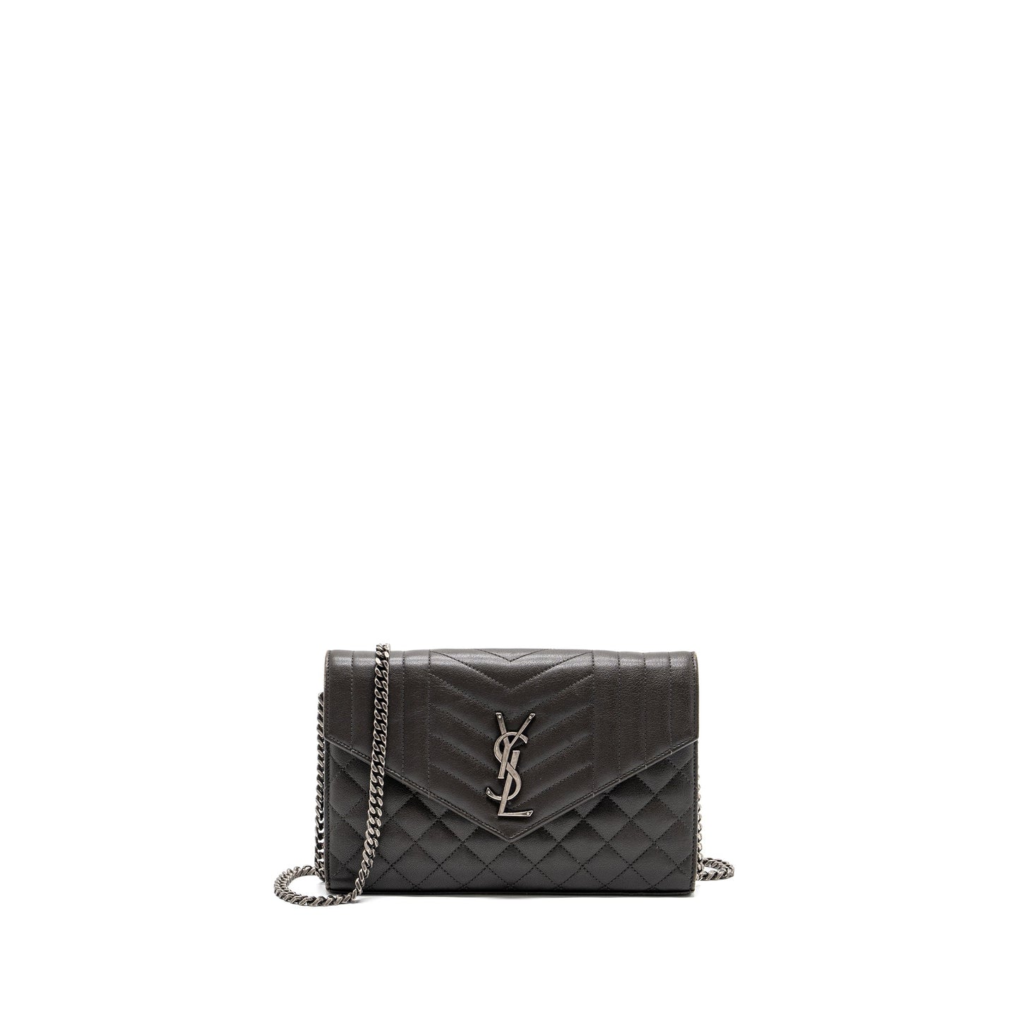 YSL Saint Laurent Envelop Purse Calfskin Dark Grey Travel Bag Chain