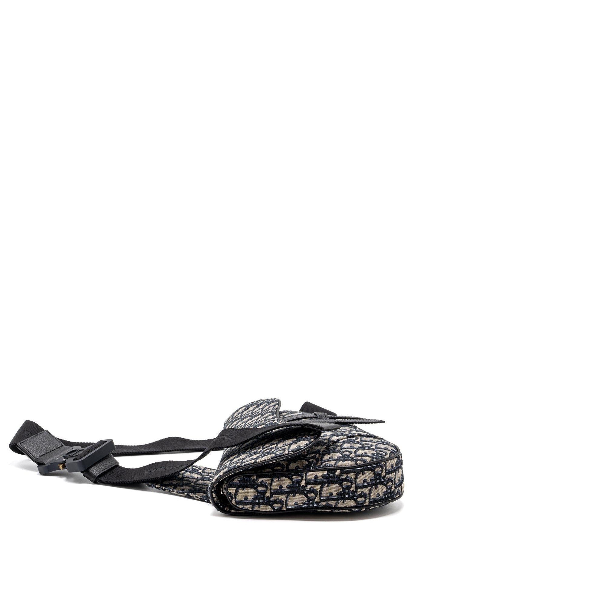 Dior Homme Saddle Purse Oblique Jacquard Handbag Black Beige Travel Bag