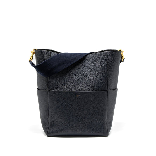 Celine Sangle Purse Calfskin Navy Handbag Bucket Bucket Bag