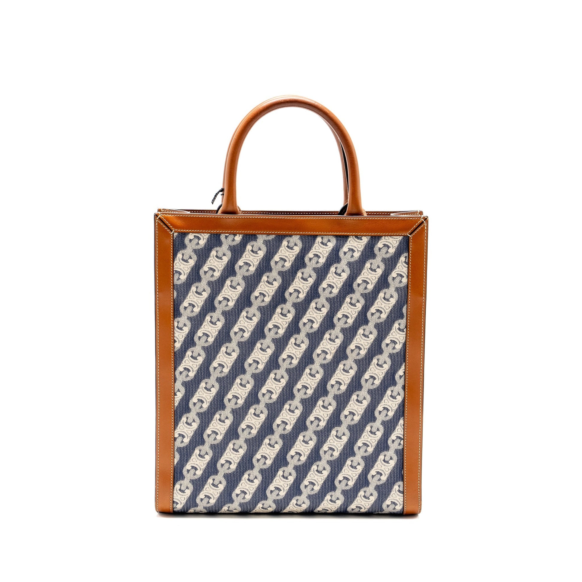 Luxury Vertical Cabas Tote In Triomphe Navy Leather Denim Tote Bag