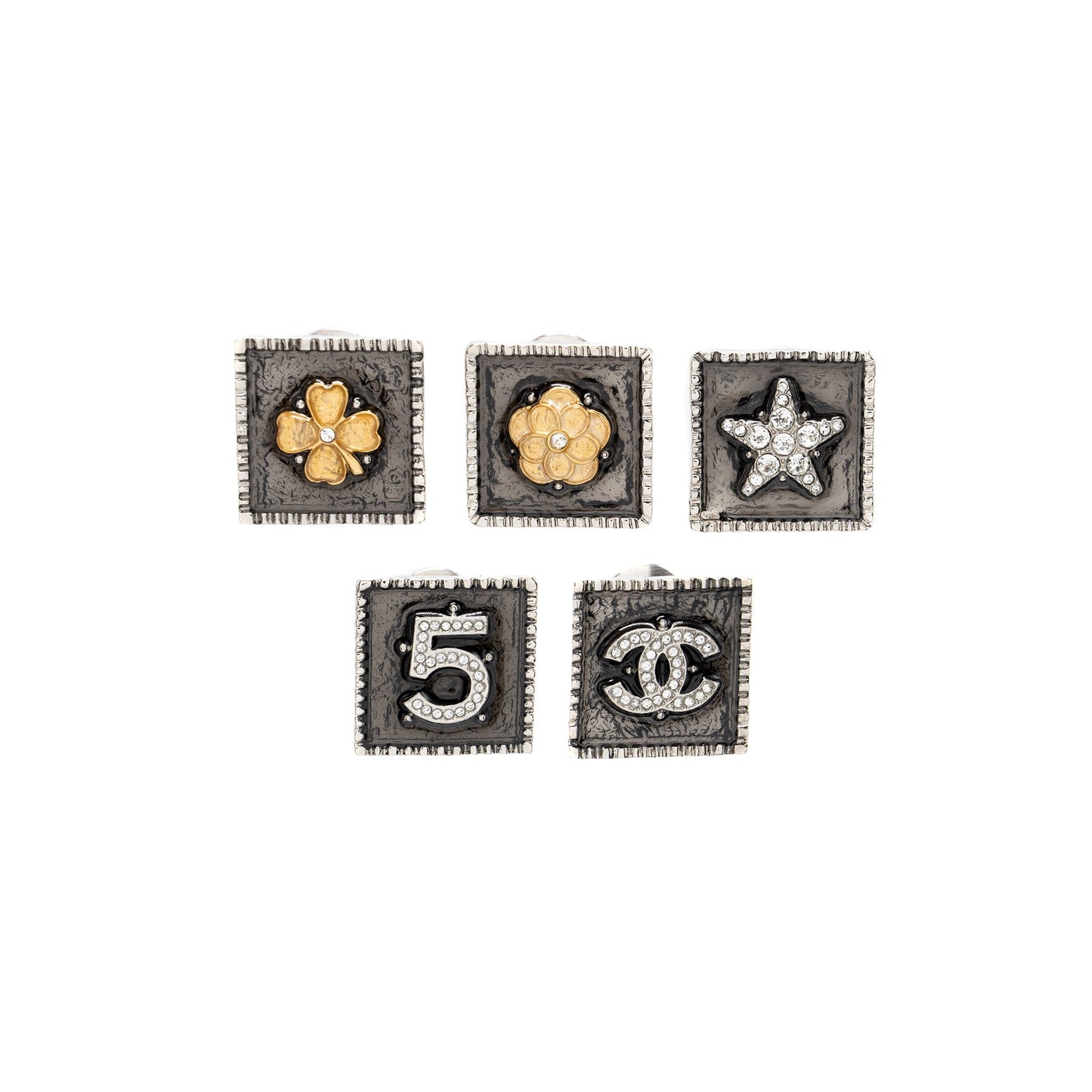 Chanel 5 Pins Square Brooch SHW Handbag