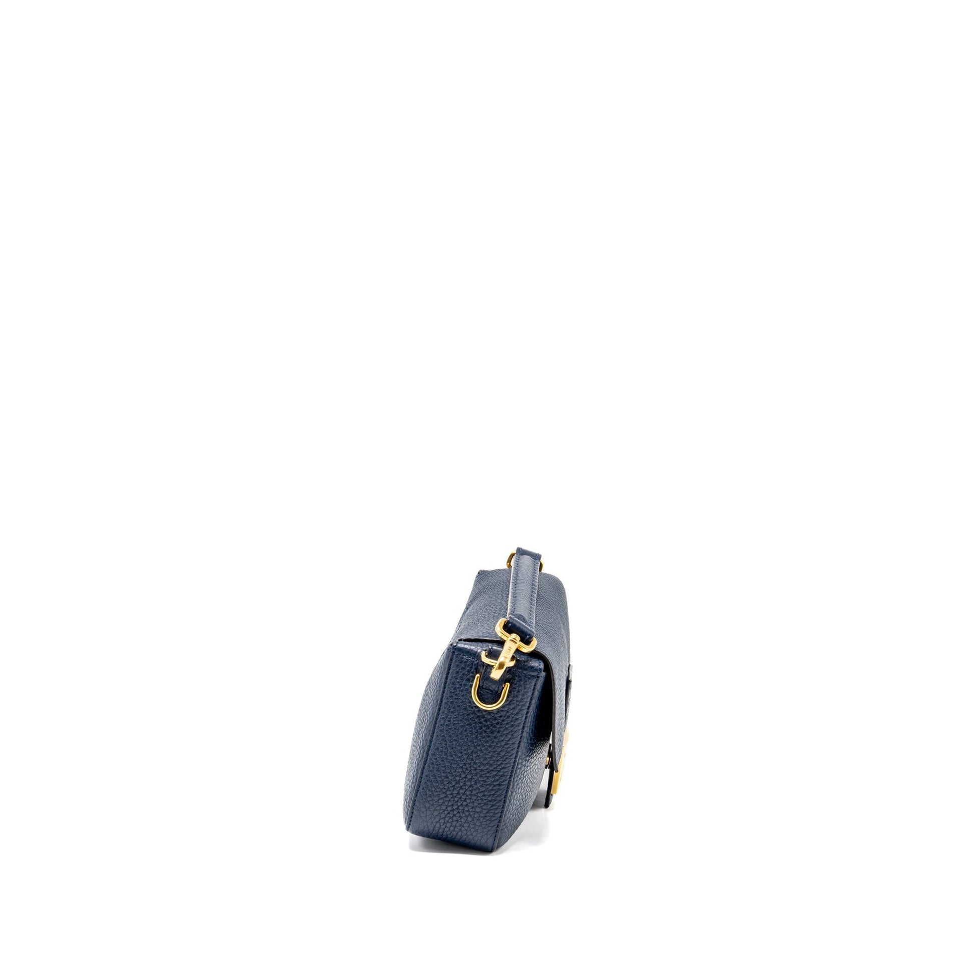 Fendi Baguette Purse Grained Calfskin Dark Blue Shoulder Bag