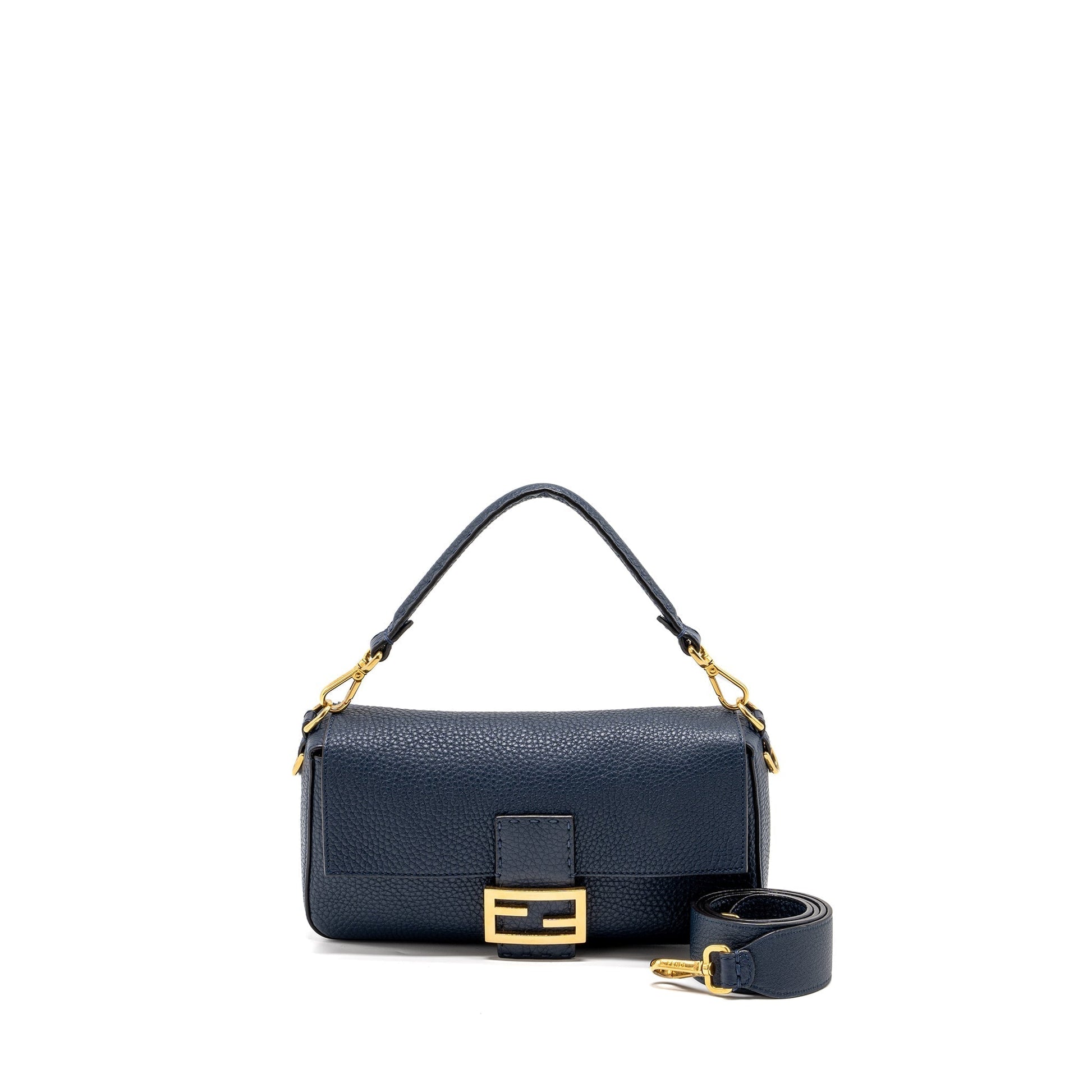 Fendi Baguette Purse Grained Calfskin Dark Blue Shoulder Bag