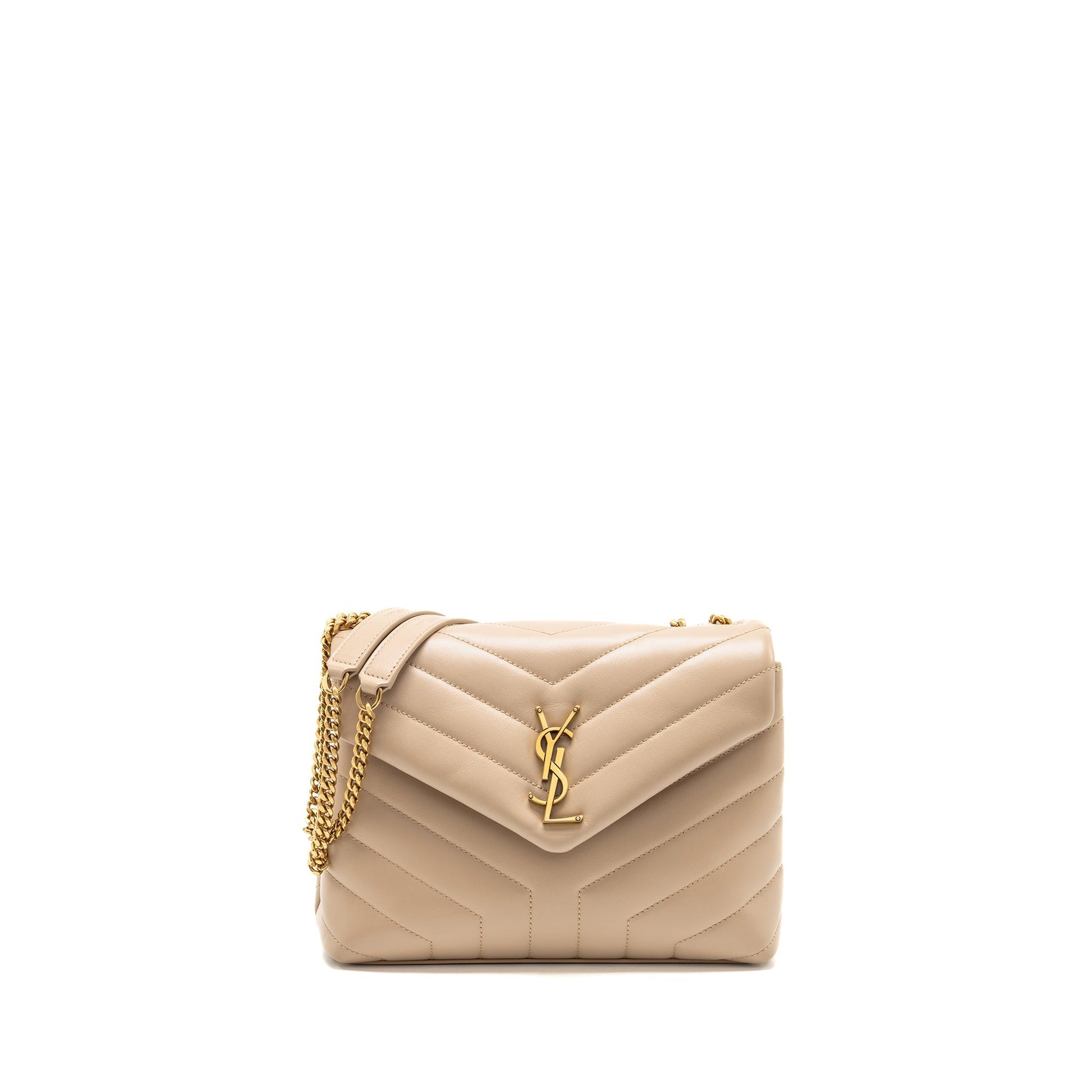 YSL Saint Laurent Lou Lou Purse Calfskin Shoulder Bag Beige Mini
