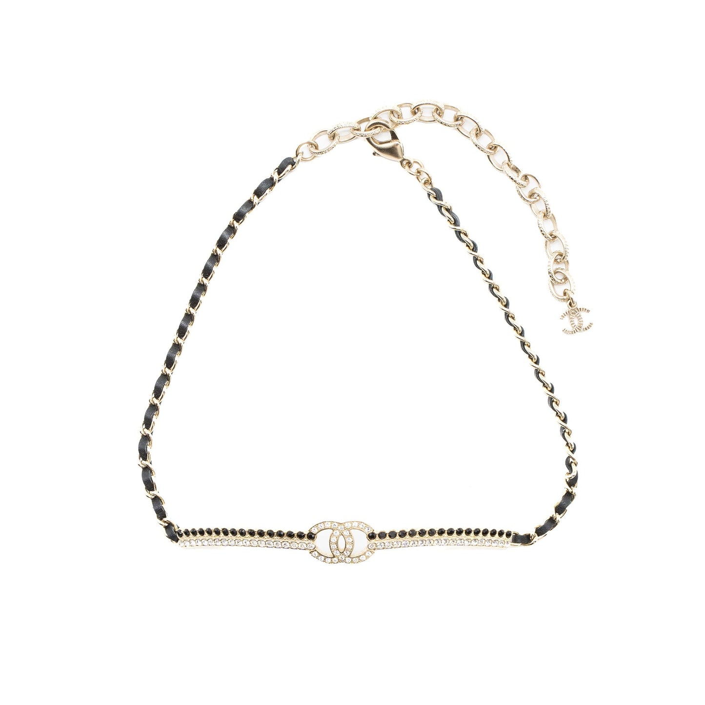 Chanel CC Logo Chocker Crystal Light Tone Gold Leather Handbag