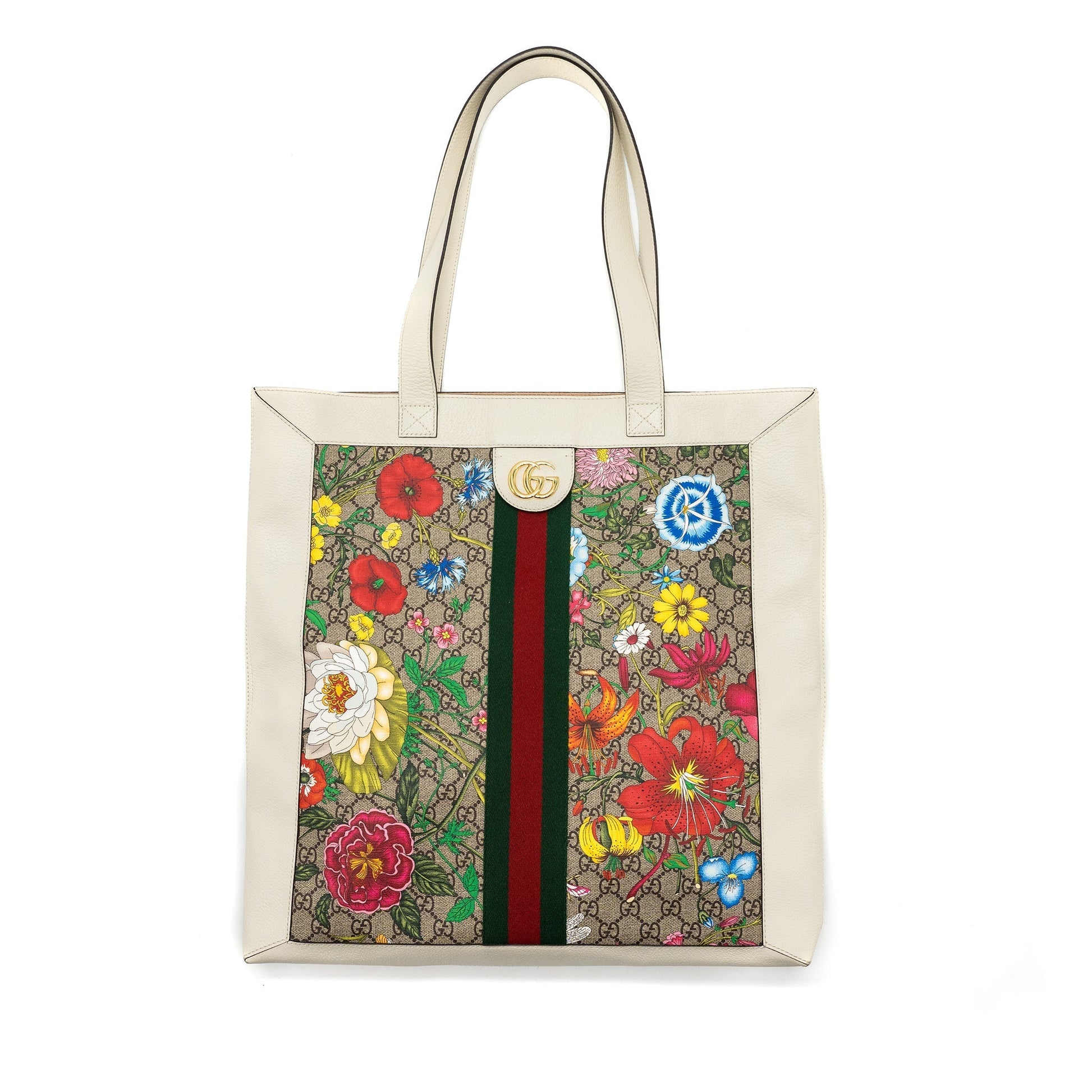 Gucci Ophidia Trimmed Flora Printed Coated Tote Mulitcolour Leather Canvas Tote Bag