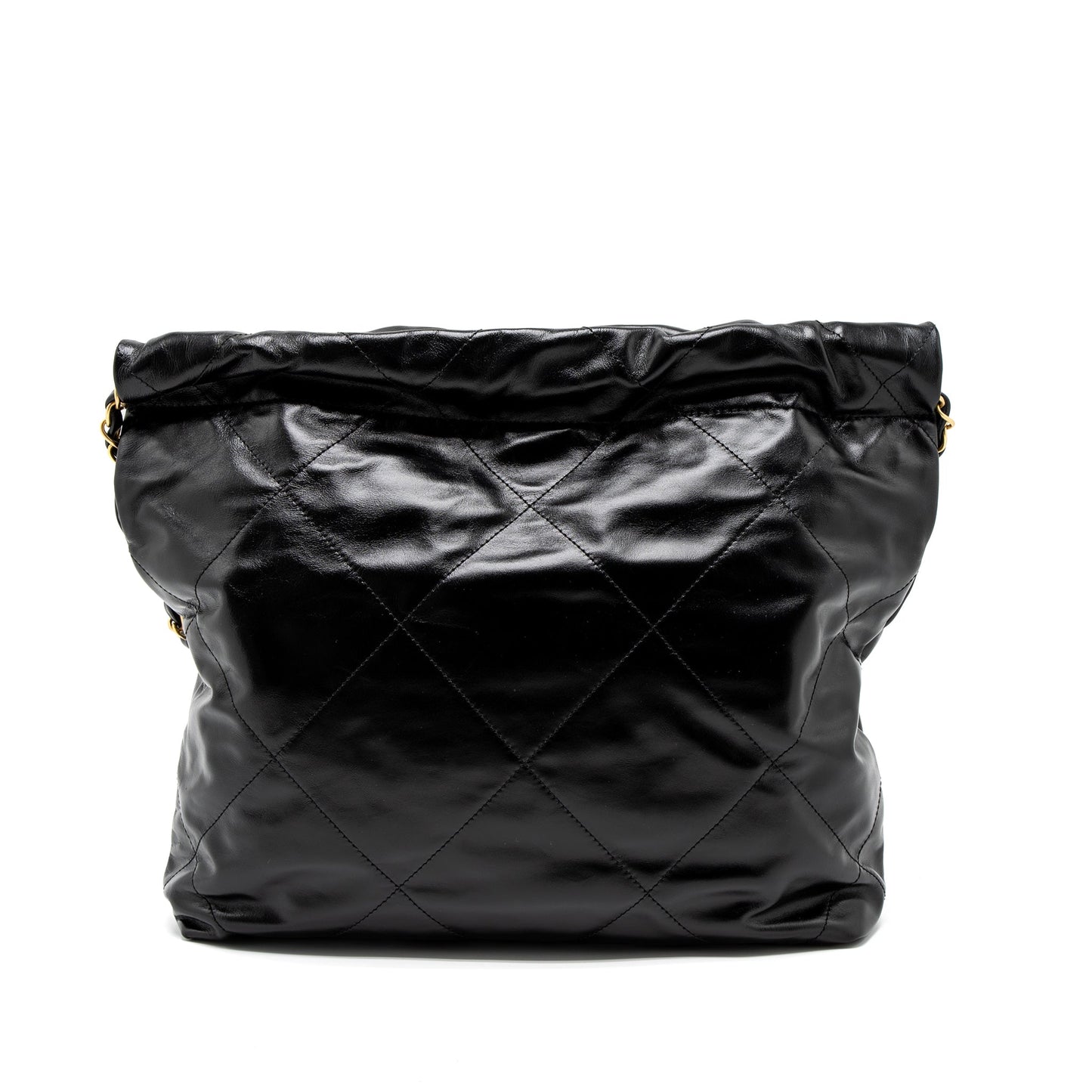 Chanel 22 Letter Shiny Calfskin Brushed GHW Black Gold Small Handbag