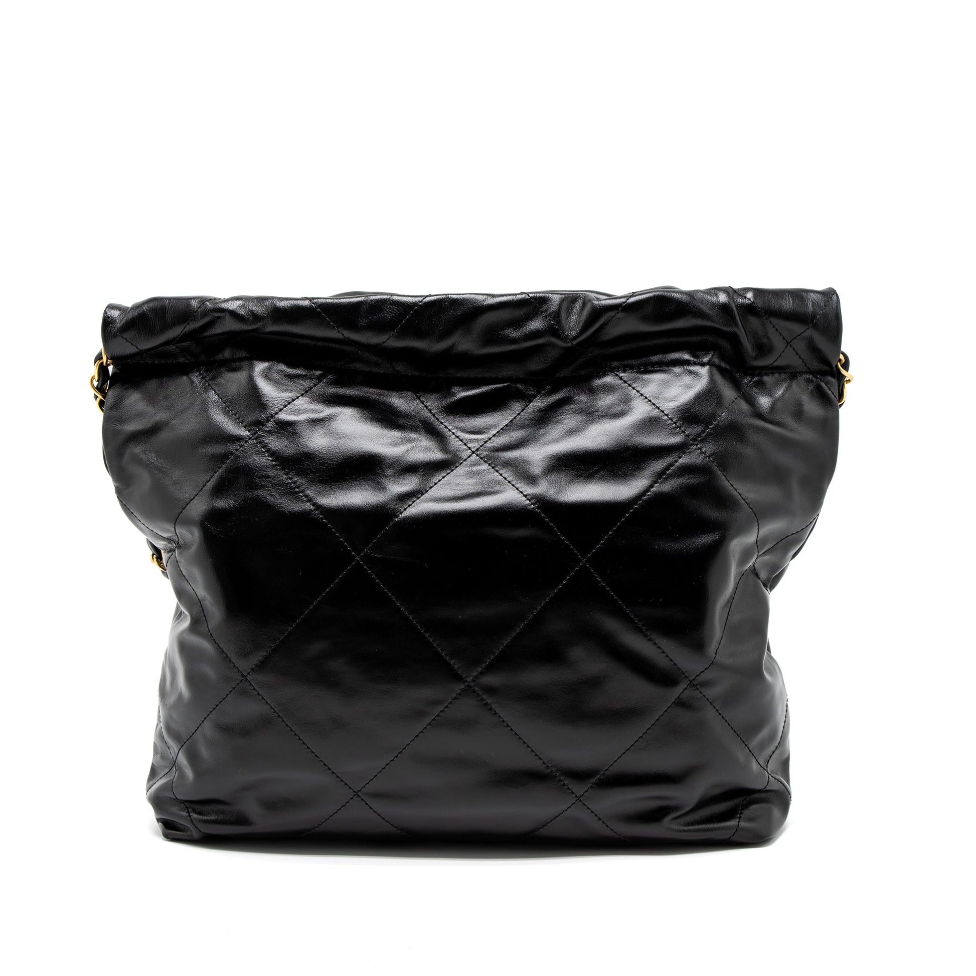 Chanel 22 Letter Shiny Calfskin Brushed GHW Black Gold Small Handbag
