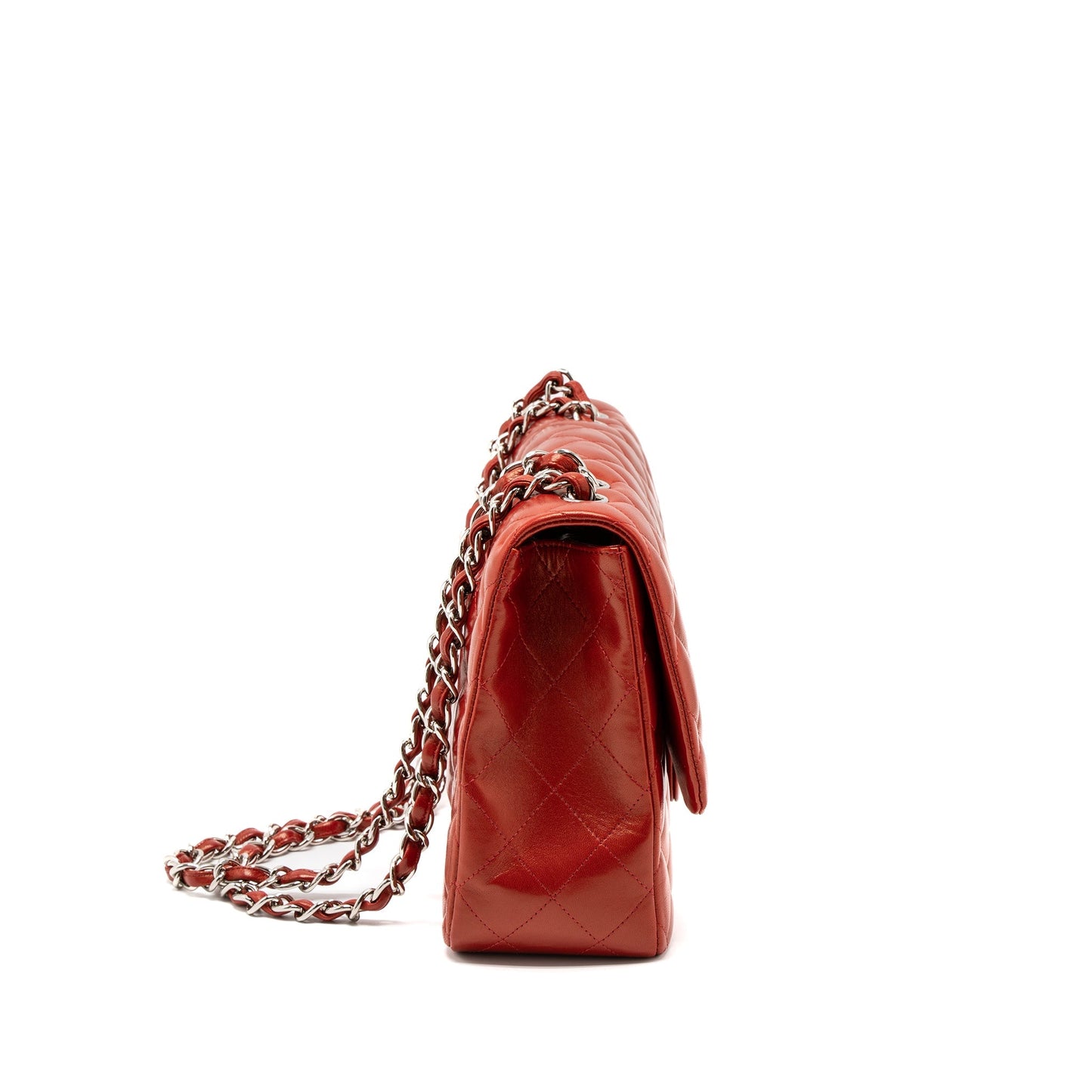 Chanel Jumbo Classic Single Flap Lambskin SHW Red Shoulder Bag