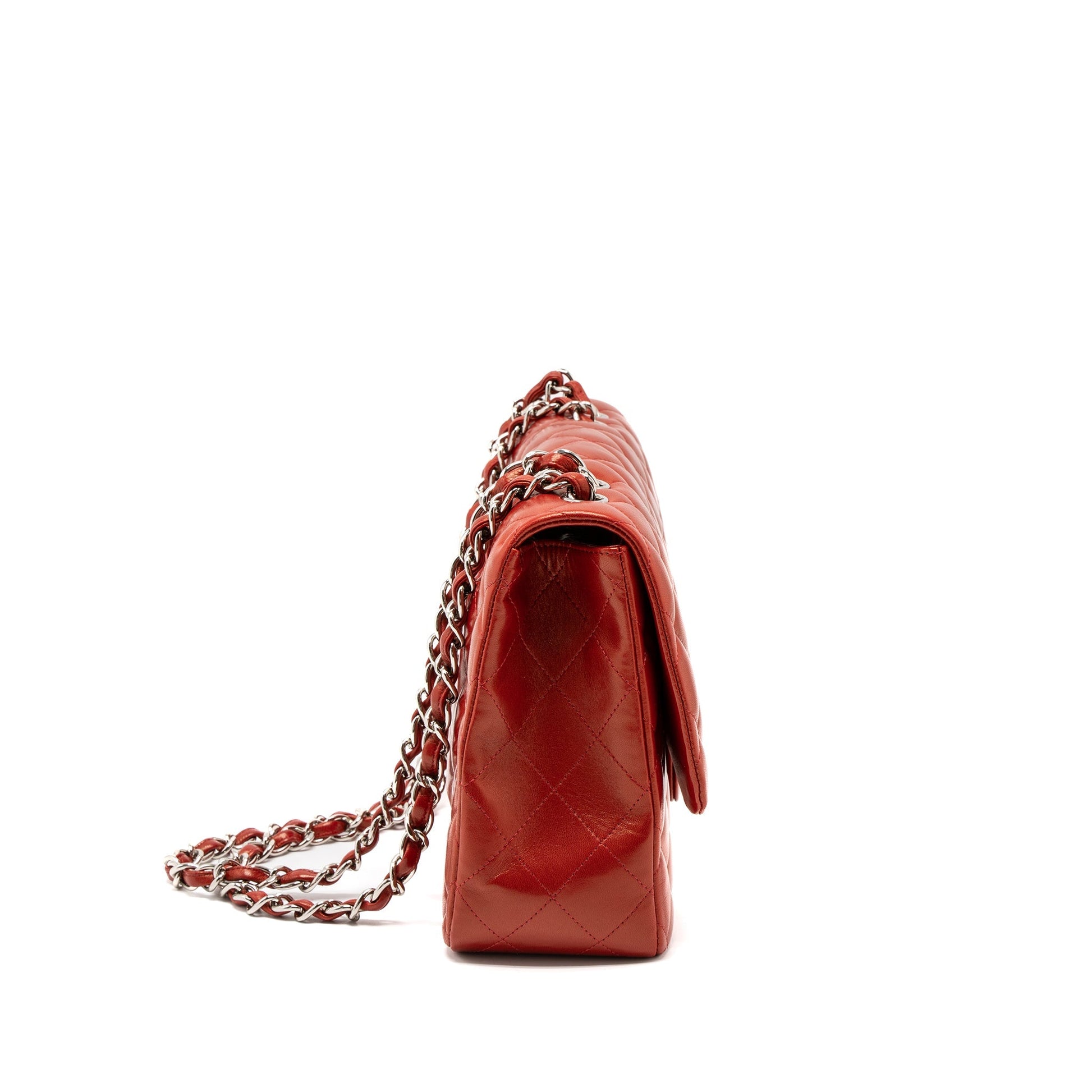 Chanel Jumbo Classic Single Flap Lambskin SHW Red Shoulder Bag