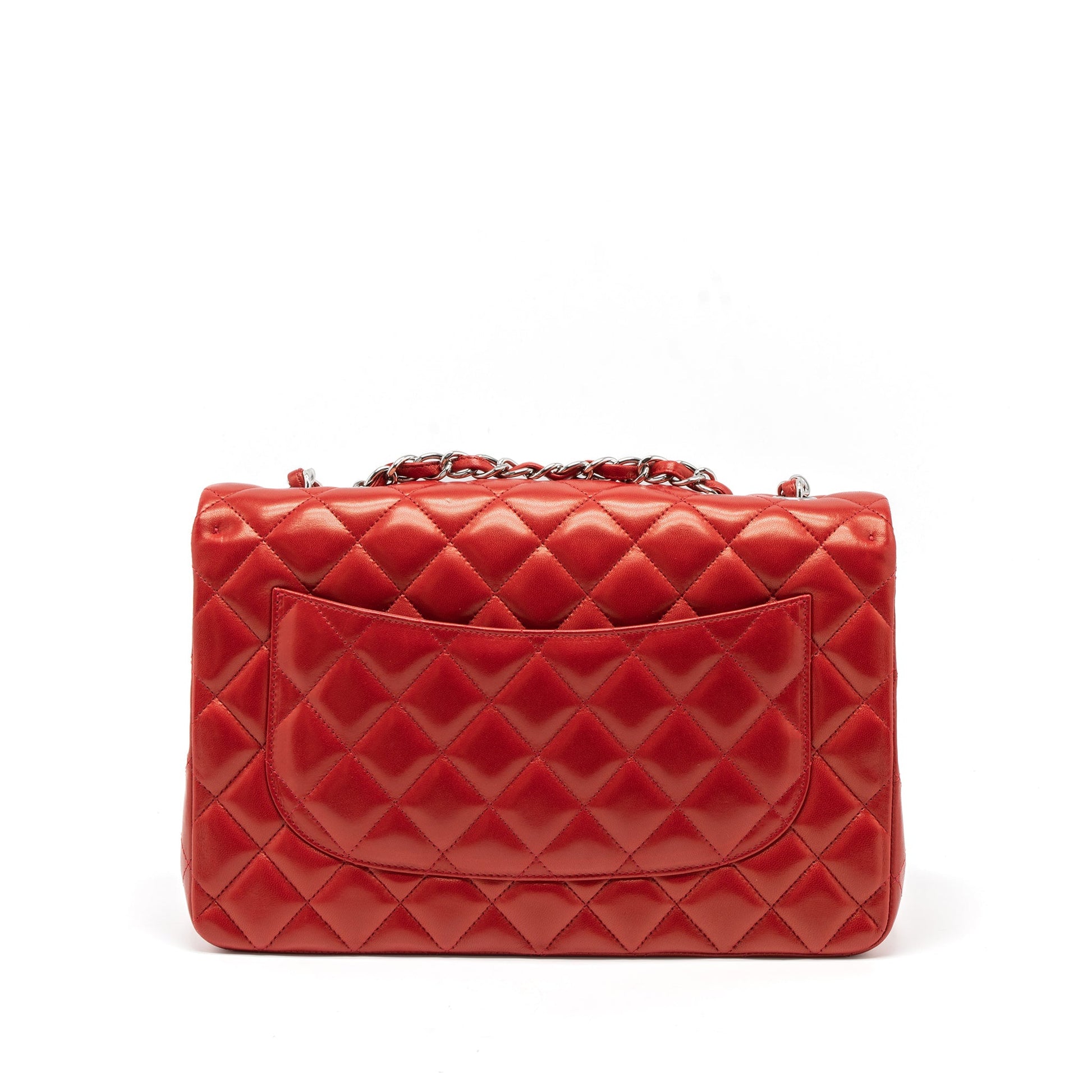 Chanel Jumbo Classic Single Flap Lambskin SHW Red Shoulder Bag