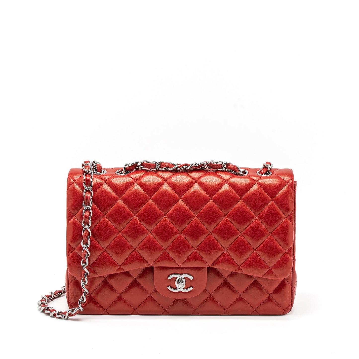 Chanel Jumbo Classic Single Flap Lambskin SHW Red Shoulder Bag