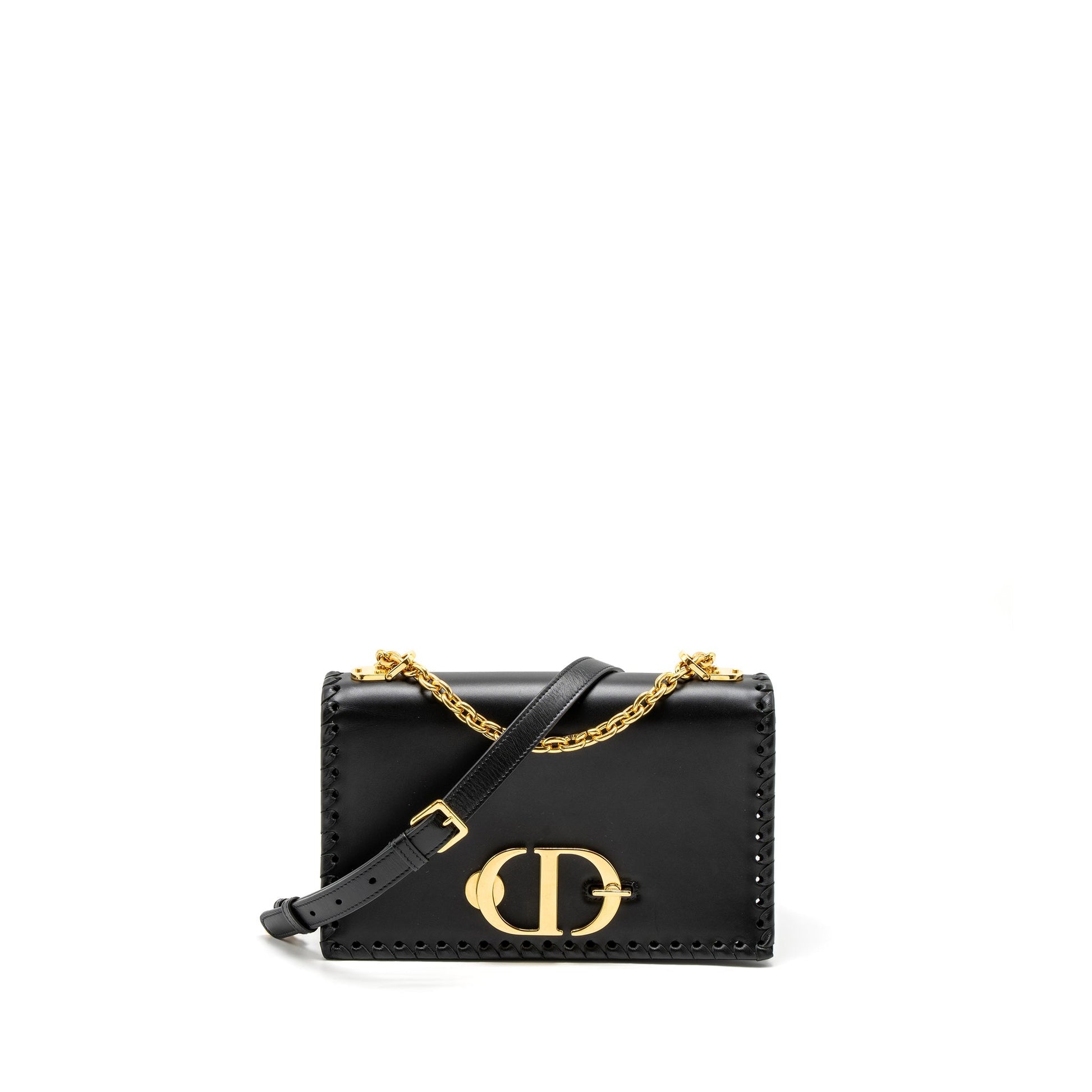 Dior Montaigne Purse Calfskin Handbag Black Flap Travel Bag