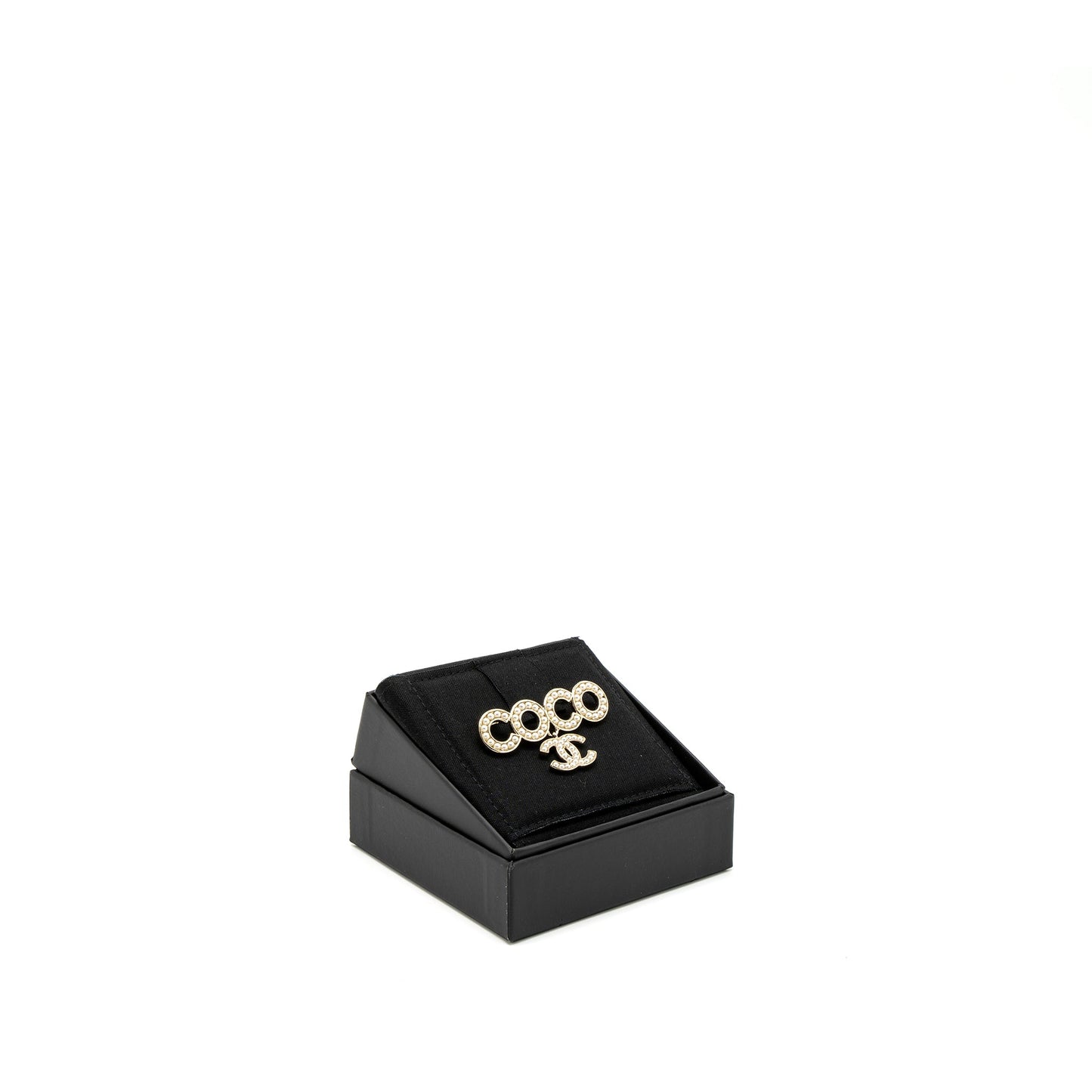 Chanel Coco Logo Brooch Pearl Light Tone Gold Handbag