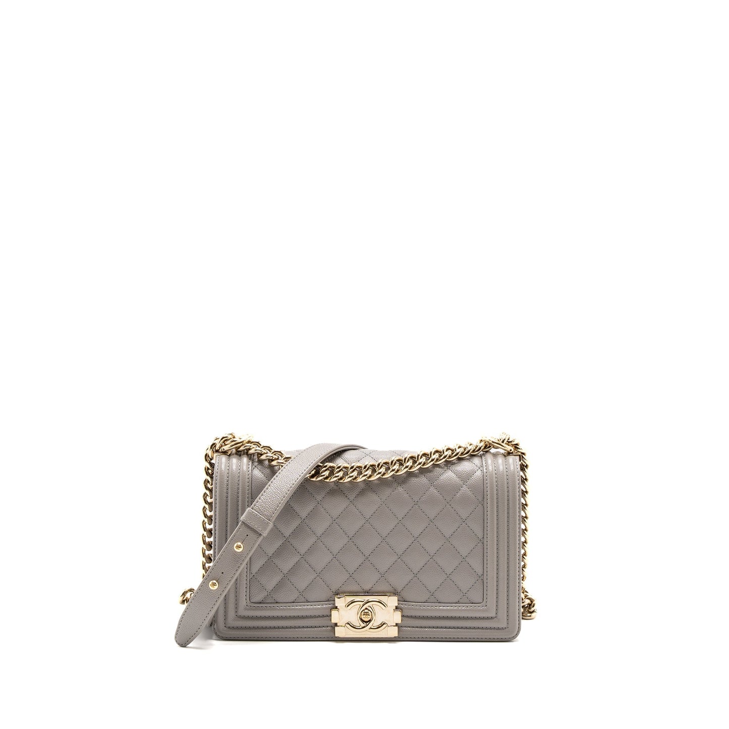 Chanel Boy Caviar Light LGHW Grey Handbag