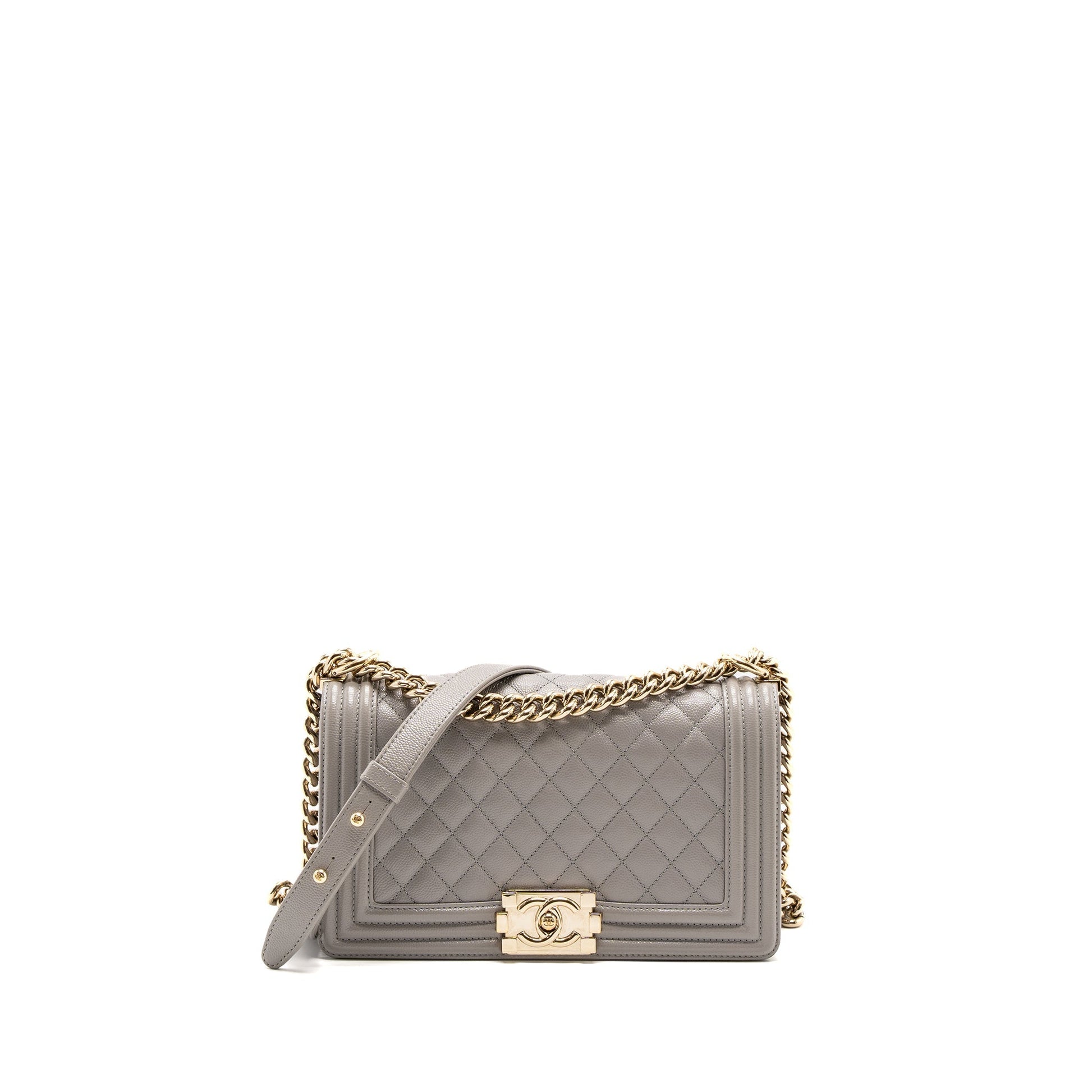 Chanel Boy Caviar Light LGHW Grey Handbag