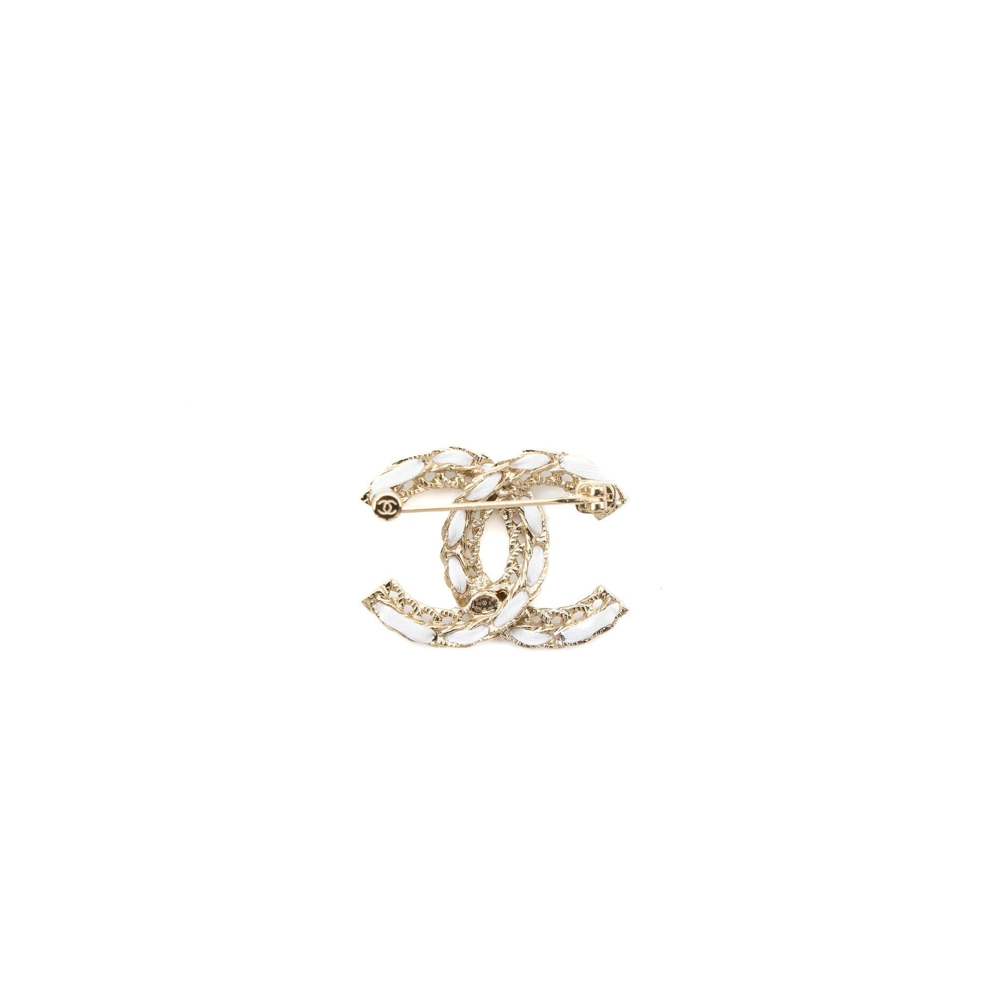 Chanel CC Logo Brooch Light Tone White Gold Leather Handbag